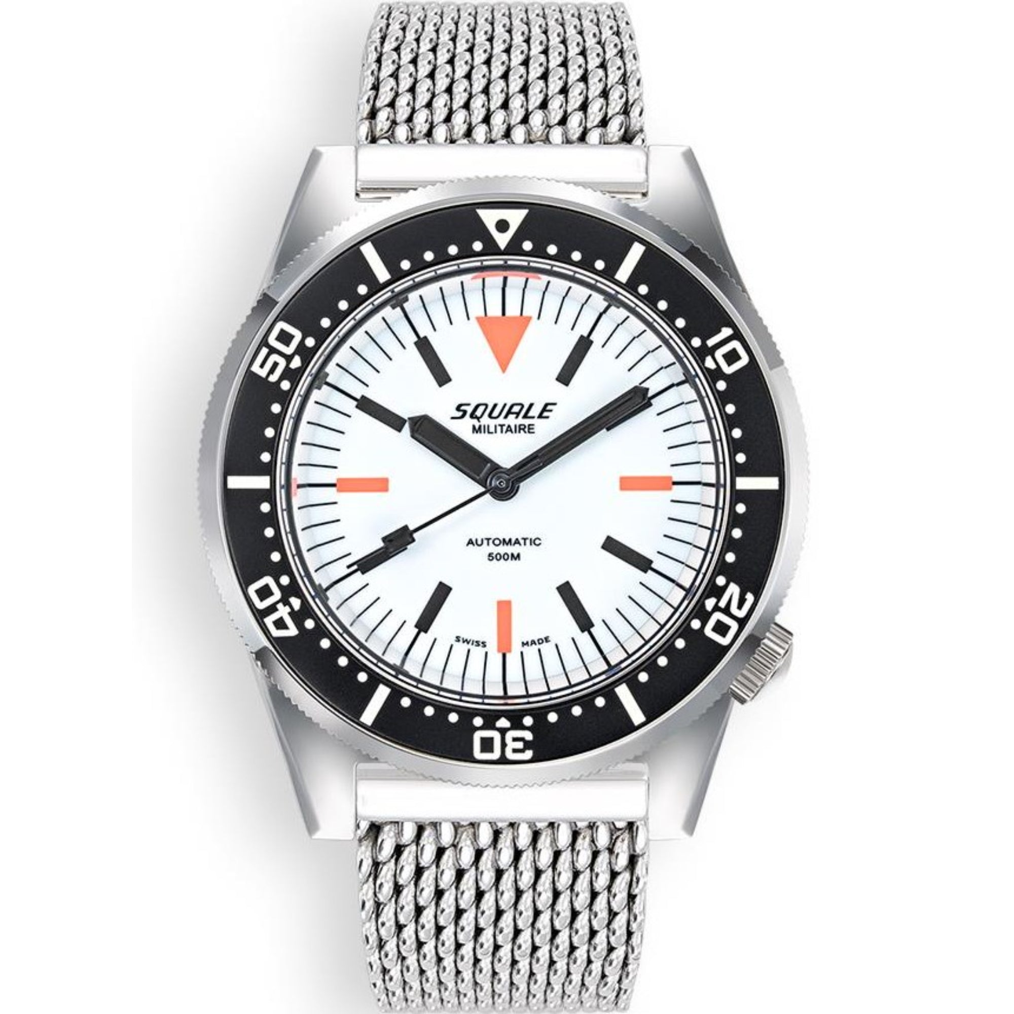 Squale 1521 Militaire Full Luminous Automatic White Dial Milanese Stainless Steel Bracelet Men’s Watch 1521FUMIWT.ME20
