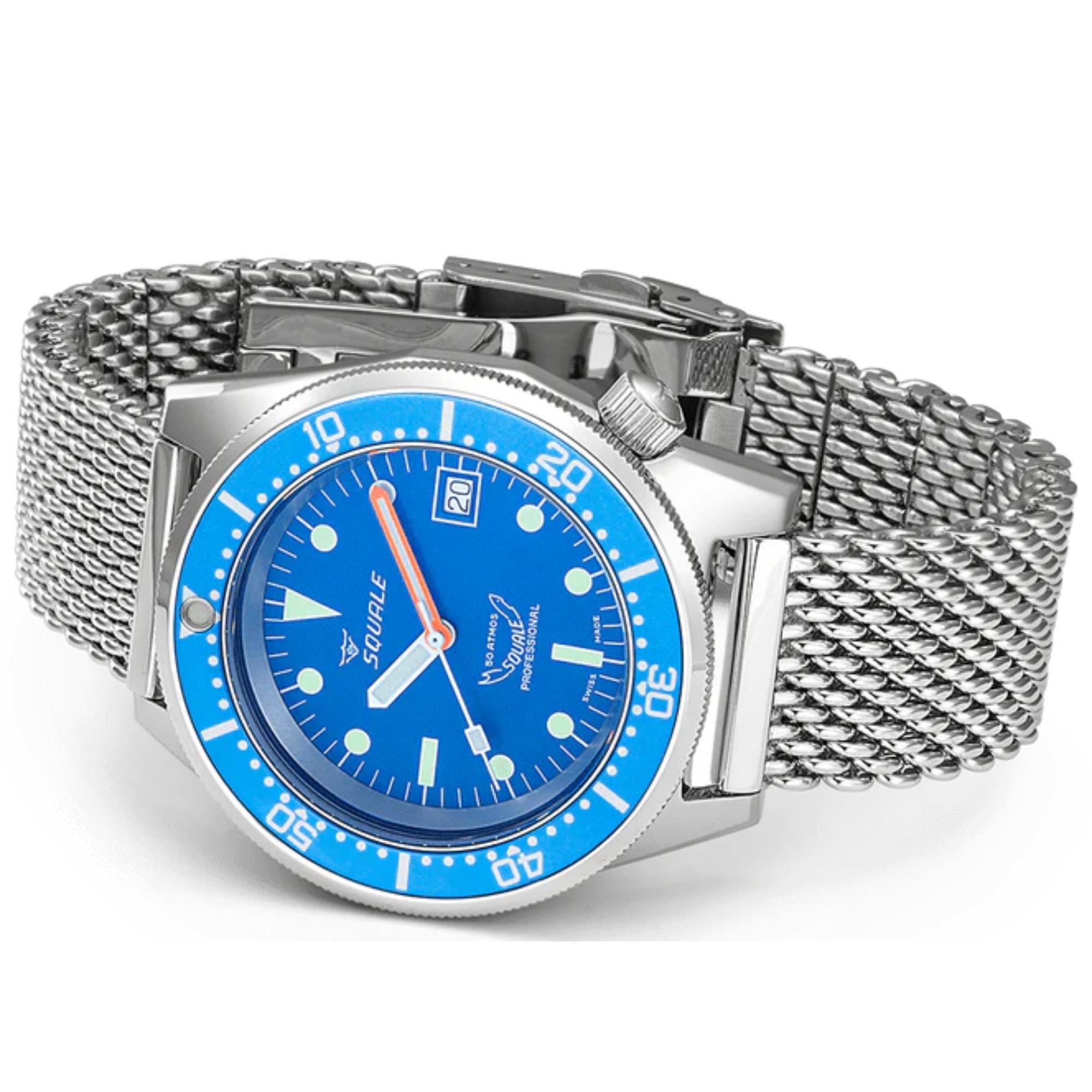 Squale 1521 Ocean Mesh Automatic Blue Dial Milanese Stainless Steel Bracelet Men’s Watch 1521OCN.ME20