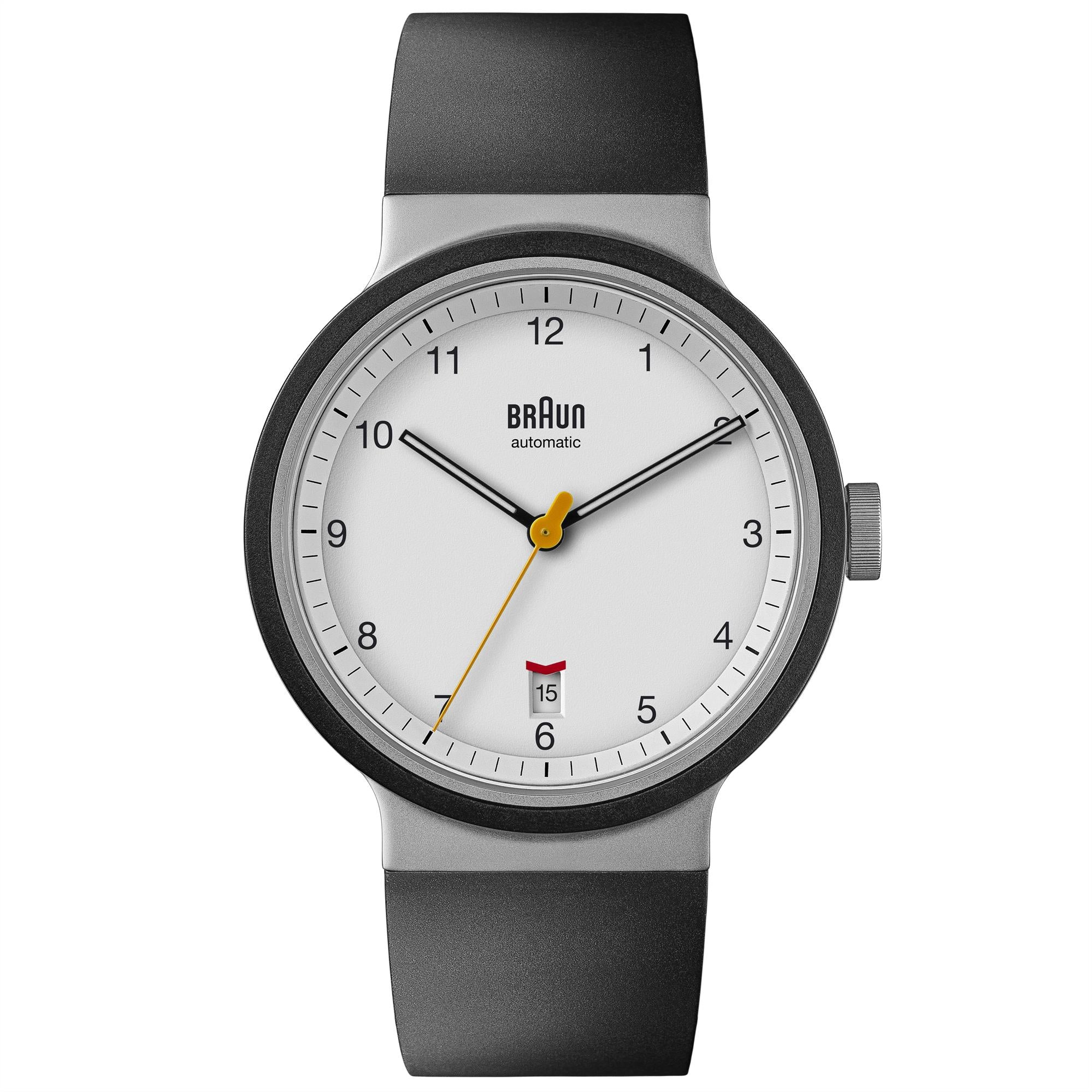Braun Prestige Automatic White Dial Black Rubber Strap Men’s Watch BN0278WHBKG