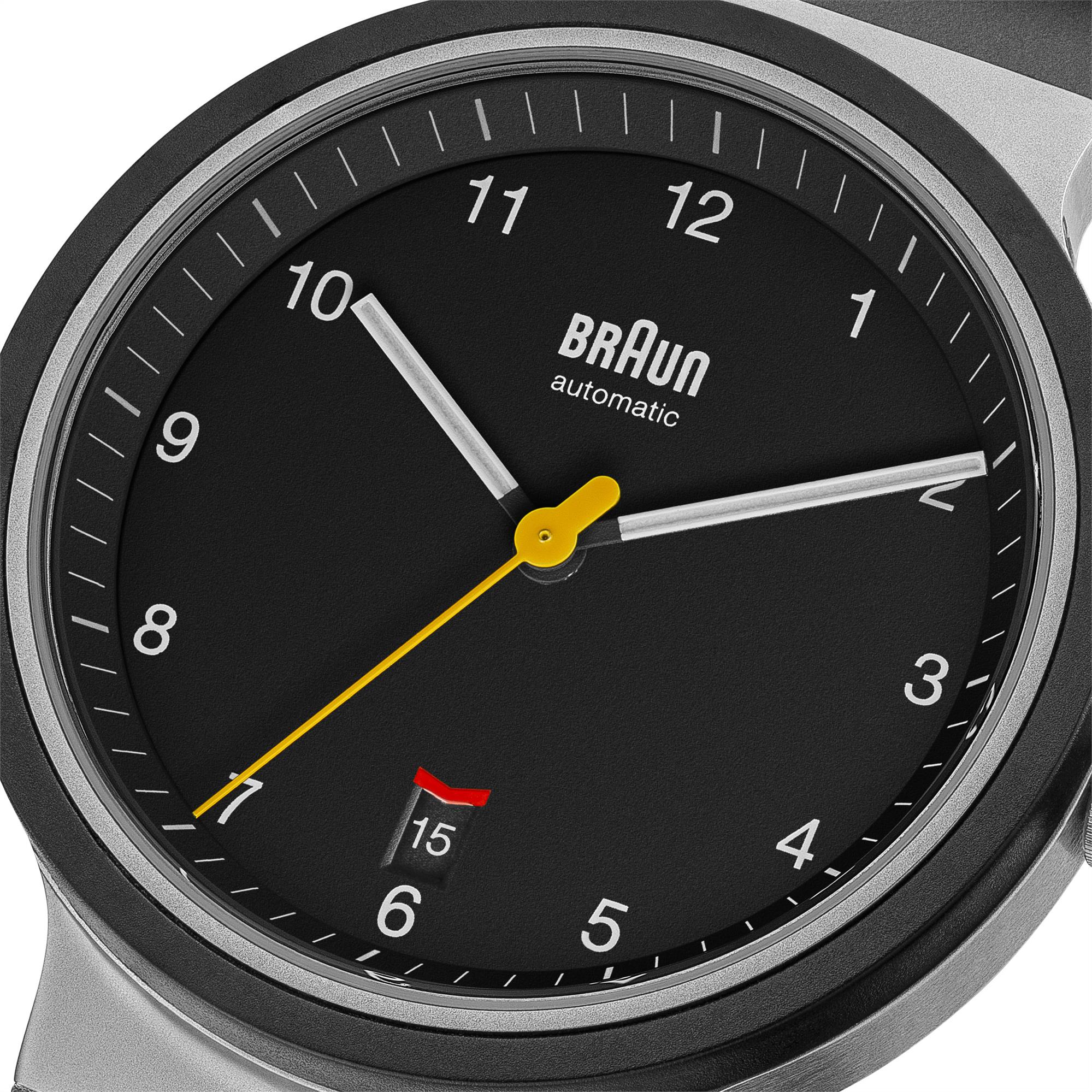 Braun Prestige Automatic Black Dial Black Rubber Strap Men’s Watch BN0278BKBKG