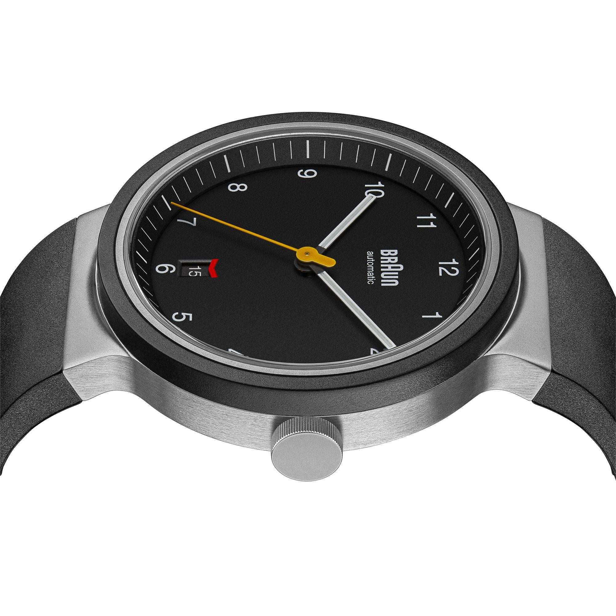 Braun Prestige Automatic Black Dial Black Rubber Strap Men’s Watch BN0278BKBKG