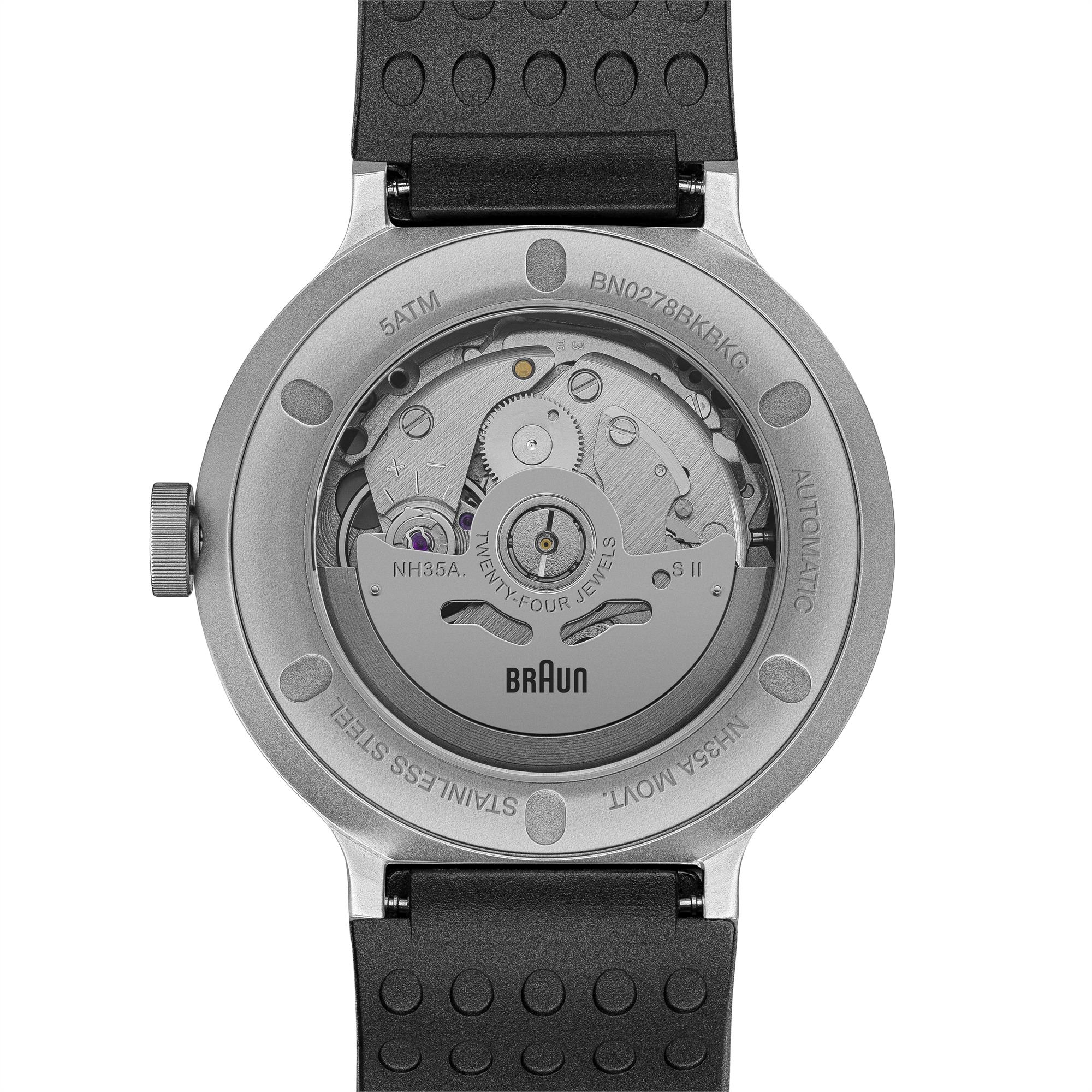 Braun Prestige Automatic Black Dial Black Rubber Strap Men’s Watch BN0278BKBKG