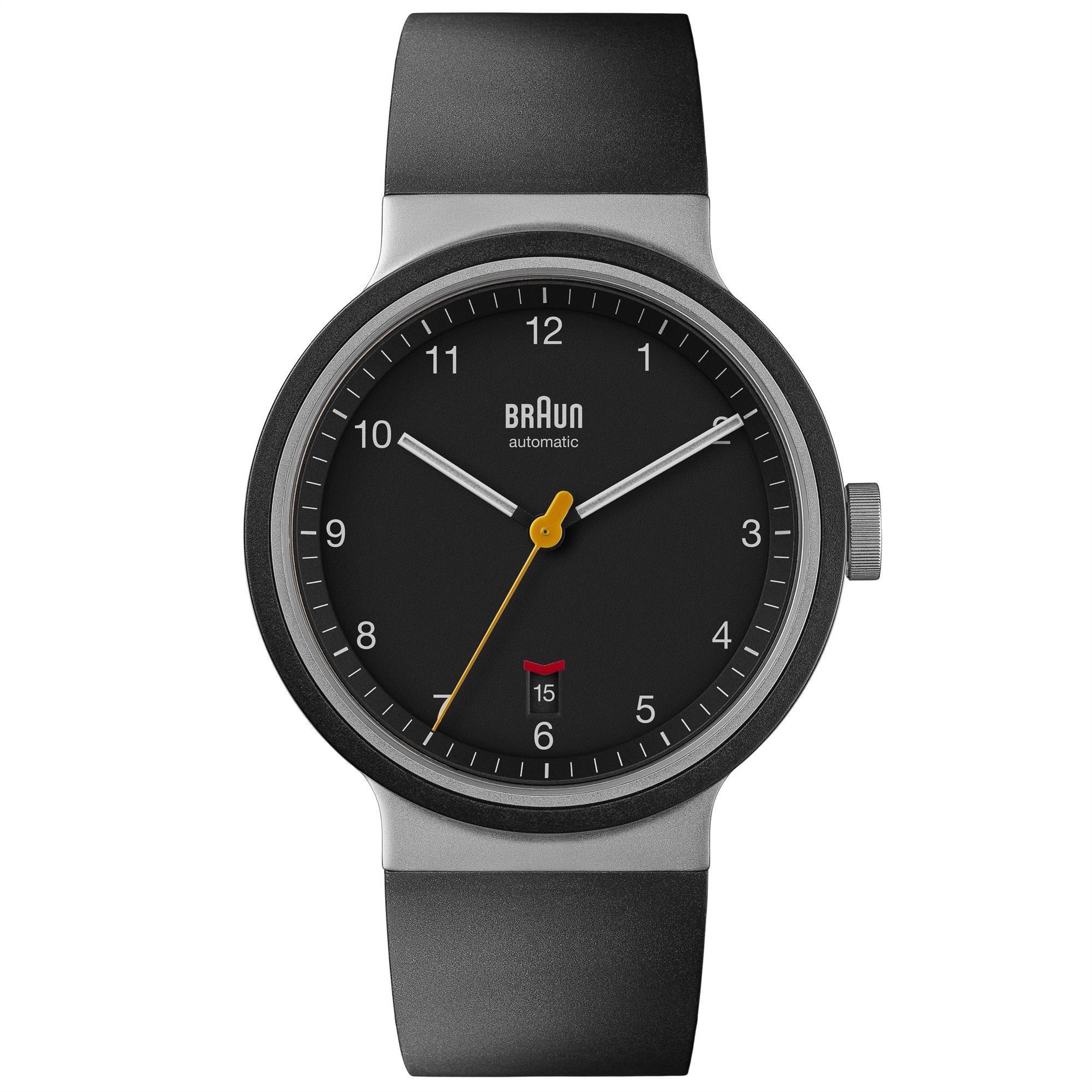 Braun Prestige Automatic Black Dial Black Rubber Strap Men’s Watch BN0278BKBKG