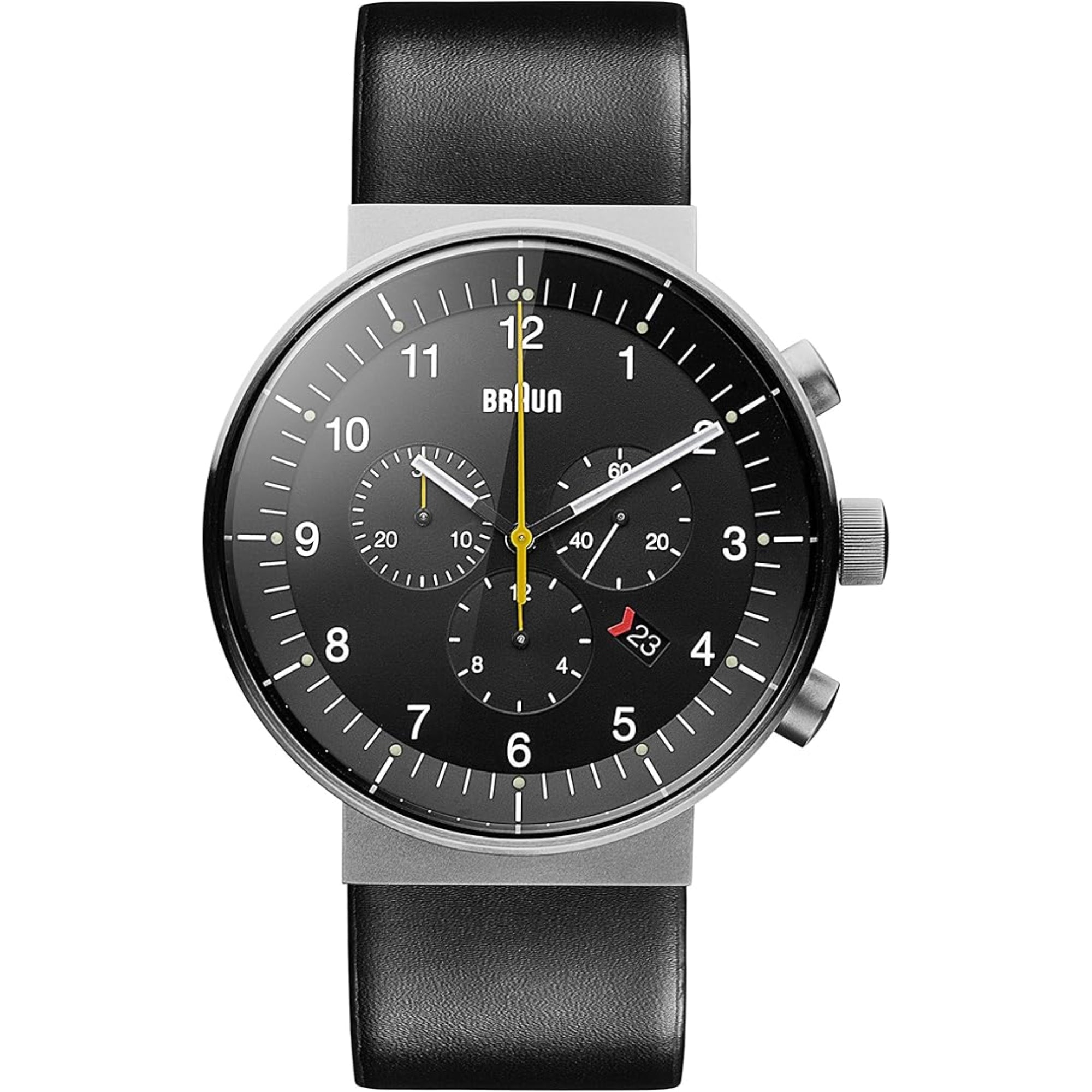 Braun Prestige Quartz Black Dial Black Leather Strap Men’s Watch BN0095SLG