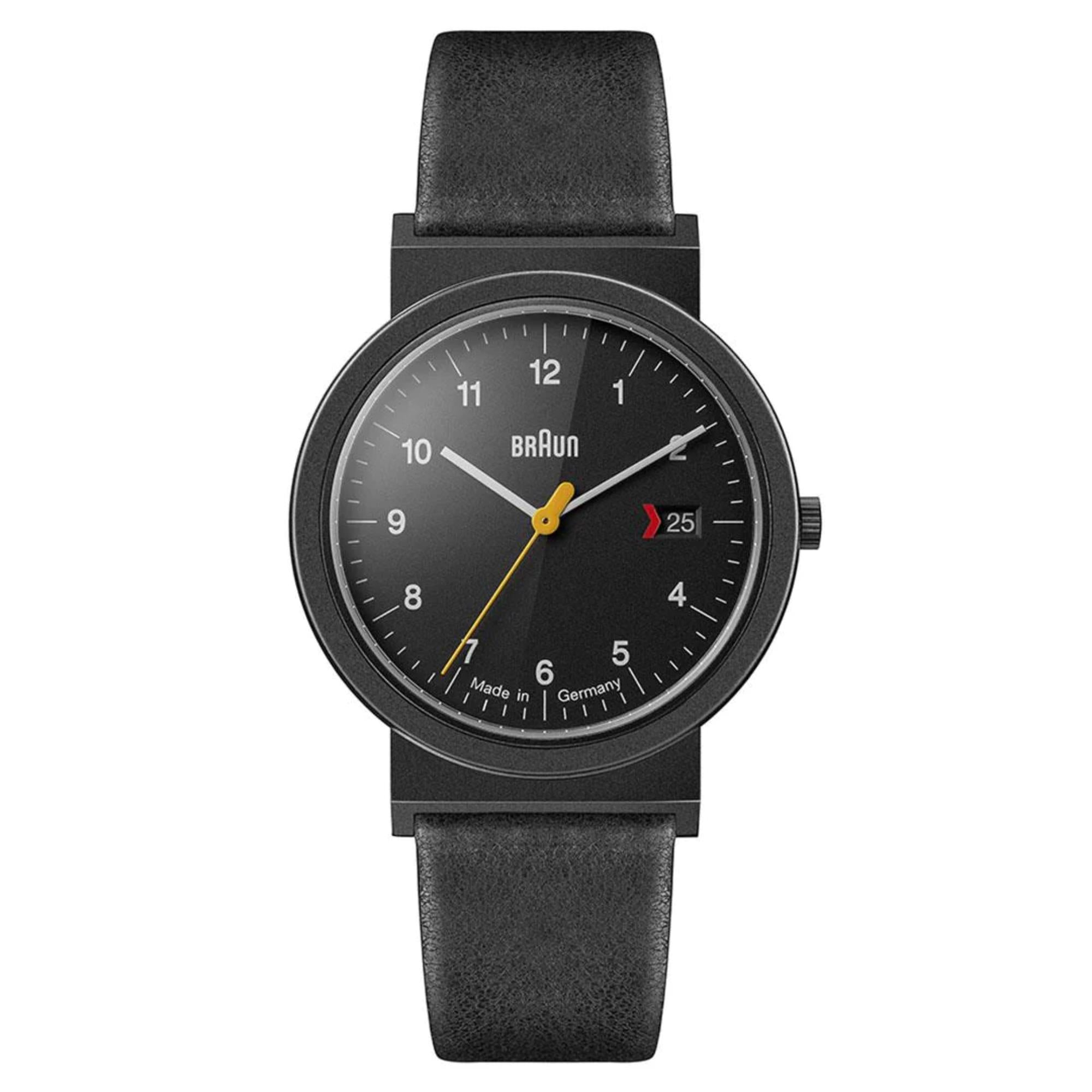 Braun Quartz Black Dial Black Leather Strap Men's Watch AW10EVOB