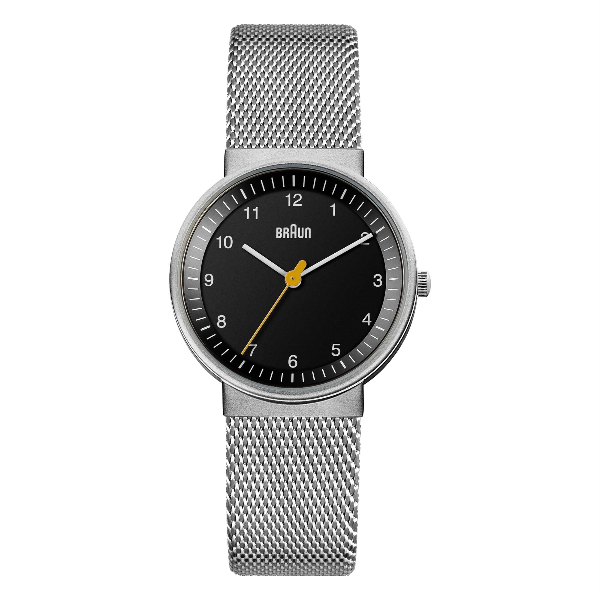 Braun Classic Quartz Black Dial Steel Mesh Strap Ladies Watch BN0031BKSLMHL