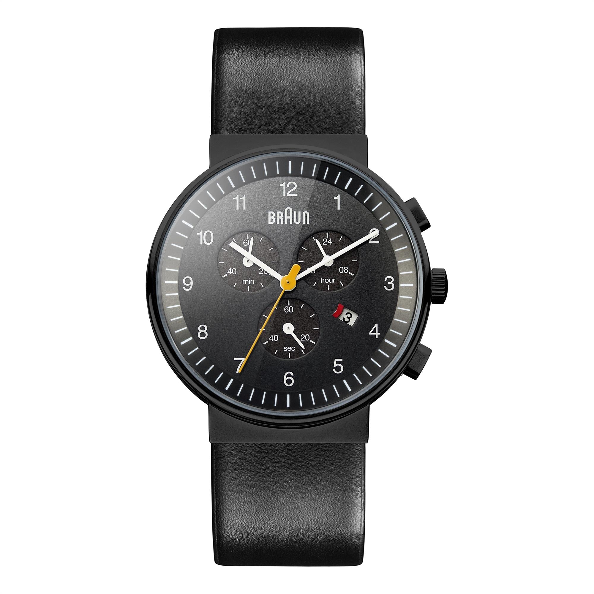 Braun Quartz Classic Black Dial Black Leather Strap Men's Watch BN0035BKBKG
