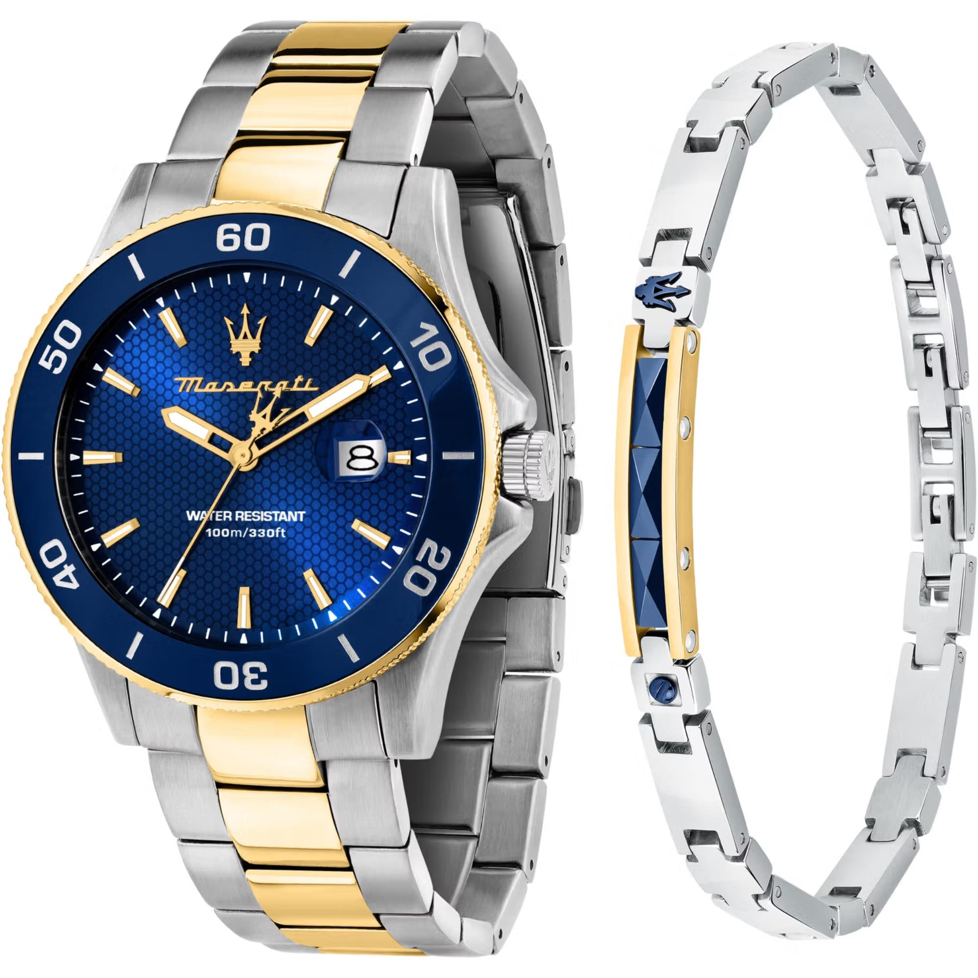 Maserati Competizione Quartz Blue Dial Two Tone Steel Bracelet Men's Watch R8873600007