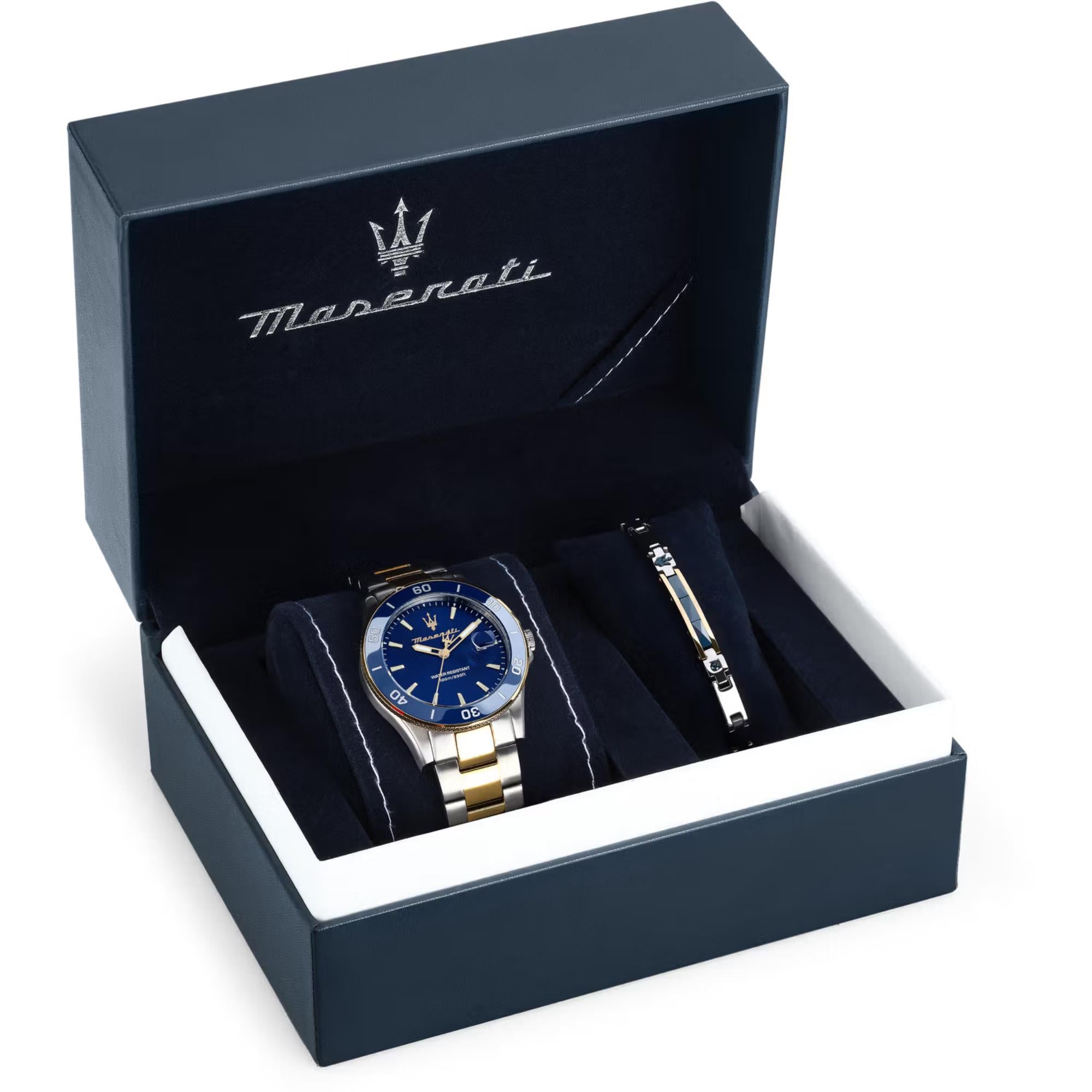 Maserati Competizione Quartz Blue Dial Two Tone Steel Bracelet Men's Watch R8873600007