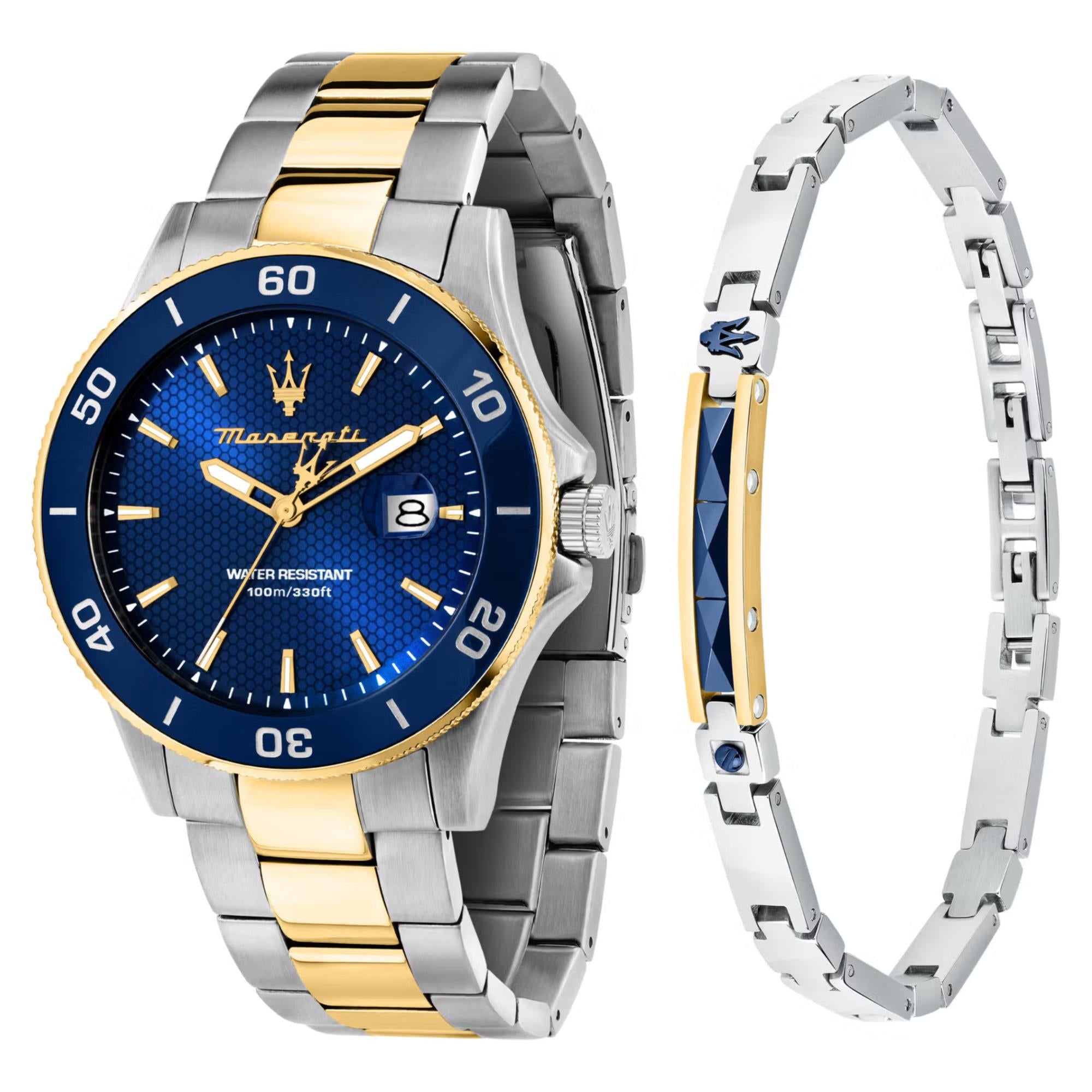 Maserati Competizione Quartz Blue Dial Two Tone Steel Bracelet Men's Watch R8873600007
