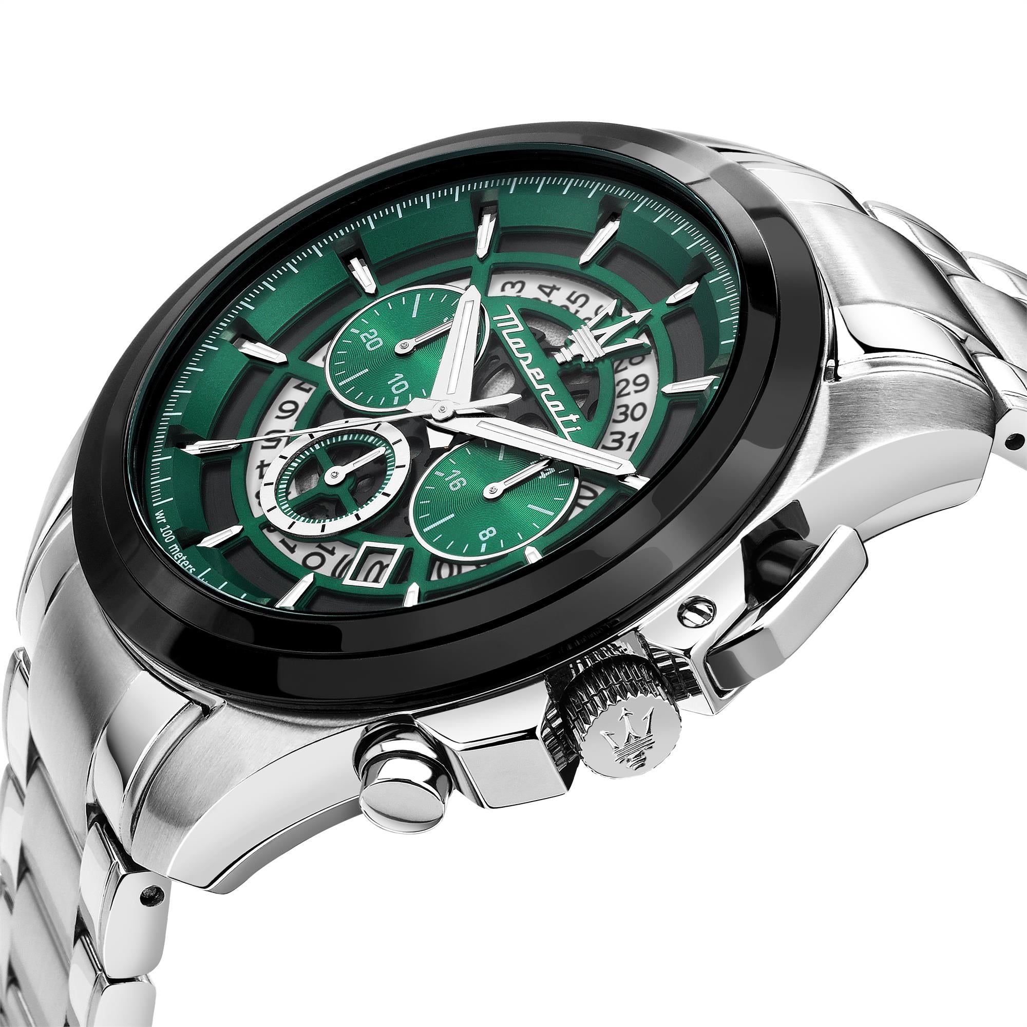 Maserati Traguardo Quartz Chronograph Green Dial Steel Bracelet Men’s Watch R8873612060