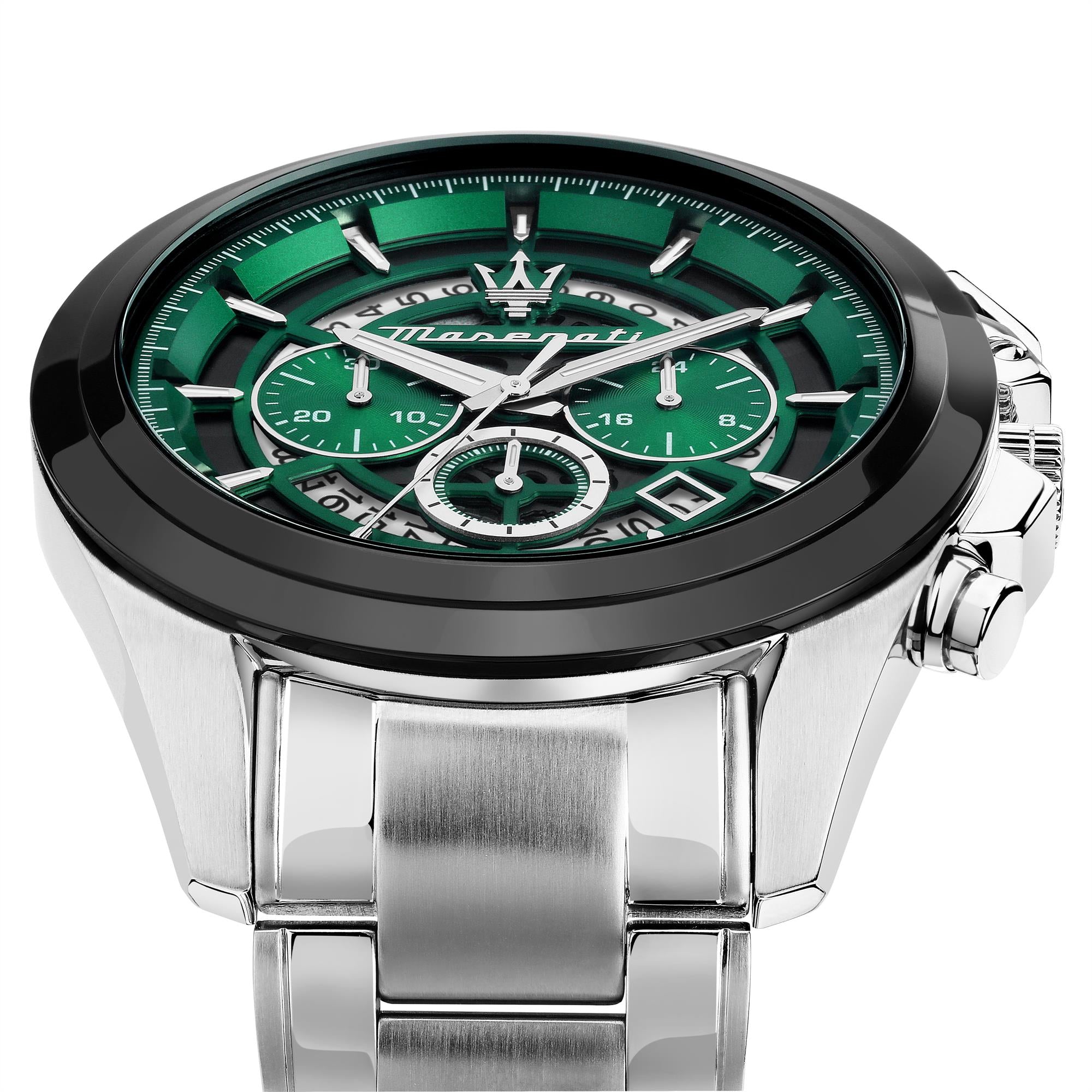 Maserati Traguardo Quartz Chronograph Green Dial Steel Bracelet Men’s Watch R8873612060