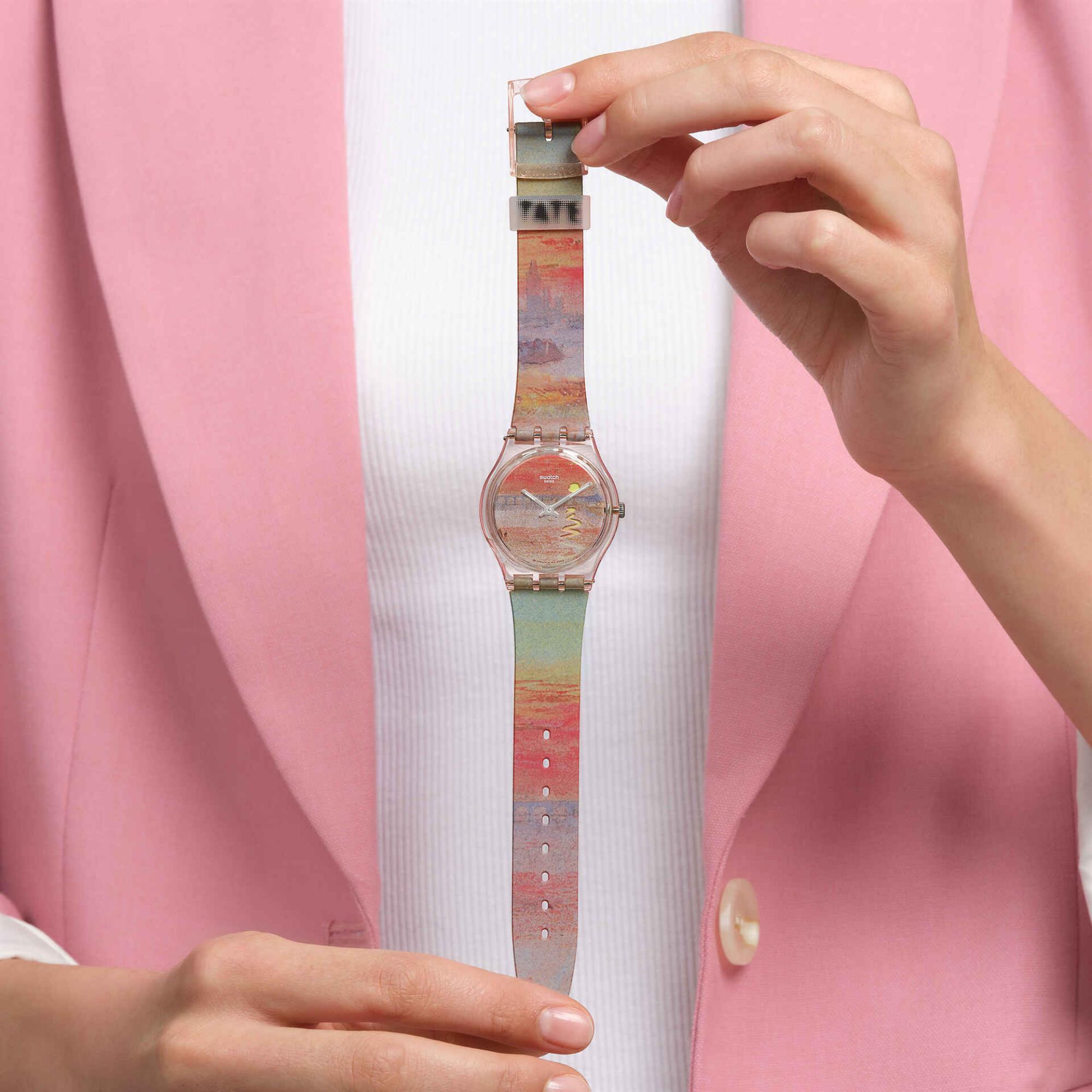 Swatch Turner's Scarlet Sunset Pink Dial Silicone Strap Unisex Watch SO28Z700C