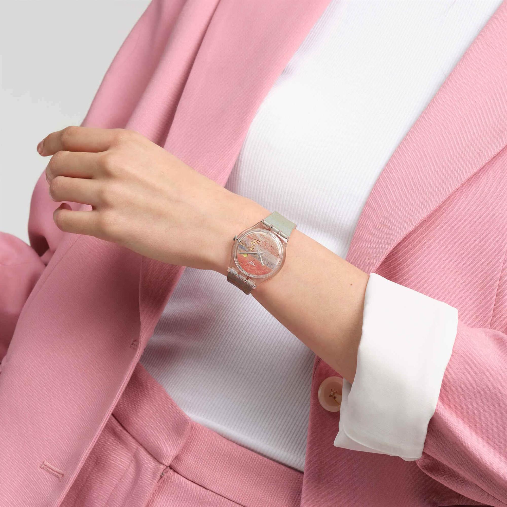 Swatch Turner's Scarlet Sunset Pink Dial Silicone Strap Unisex Watch SO28Z700C