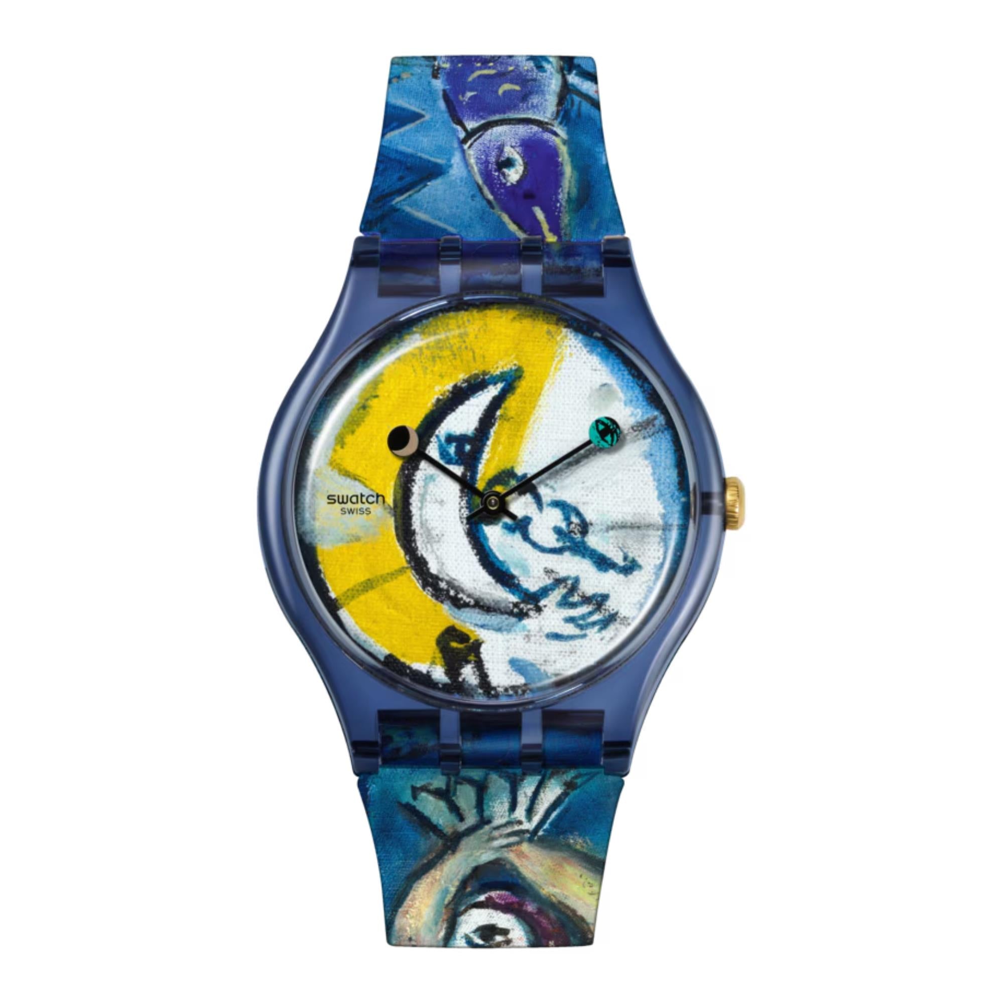 Swatch Chagall's Blue Circus Blue Dial Silicone Strap Unisex Watch SUOZ365C