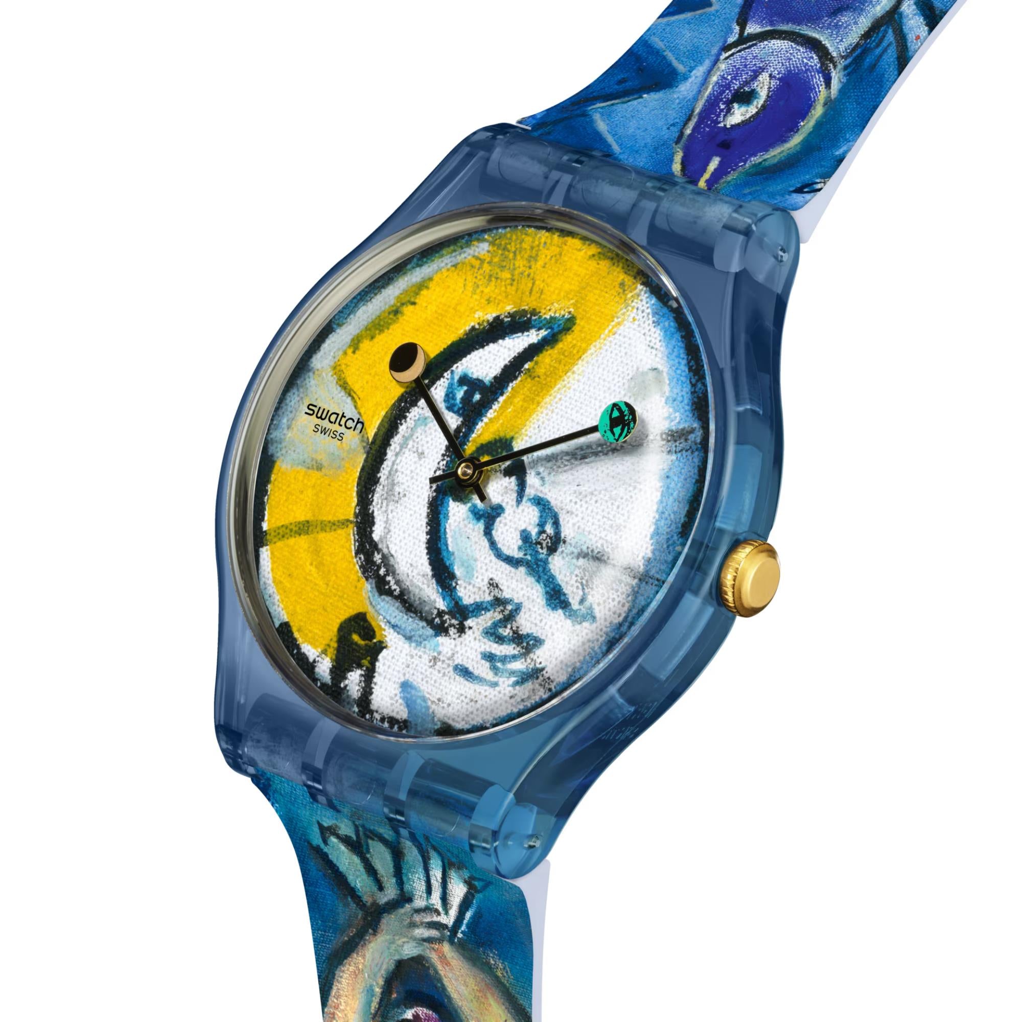 Swatch Chagall's Blue Circus Blue Dial Silicone Strap Unisex Watch SUOZ365C