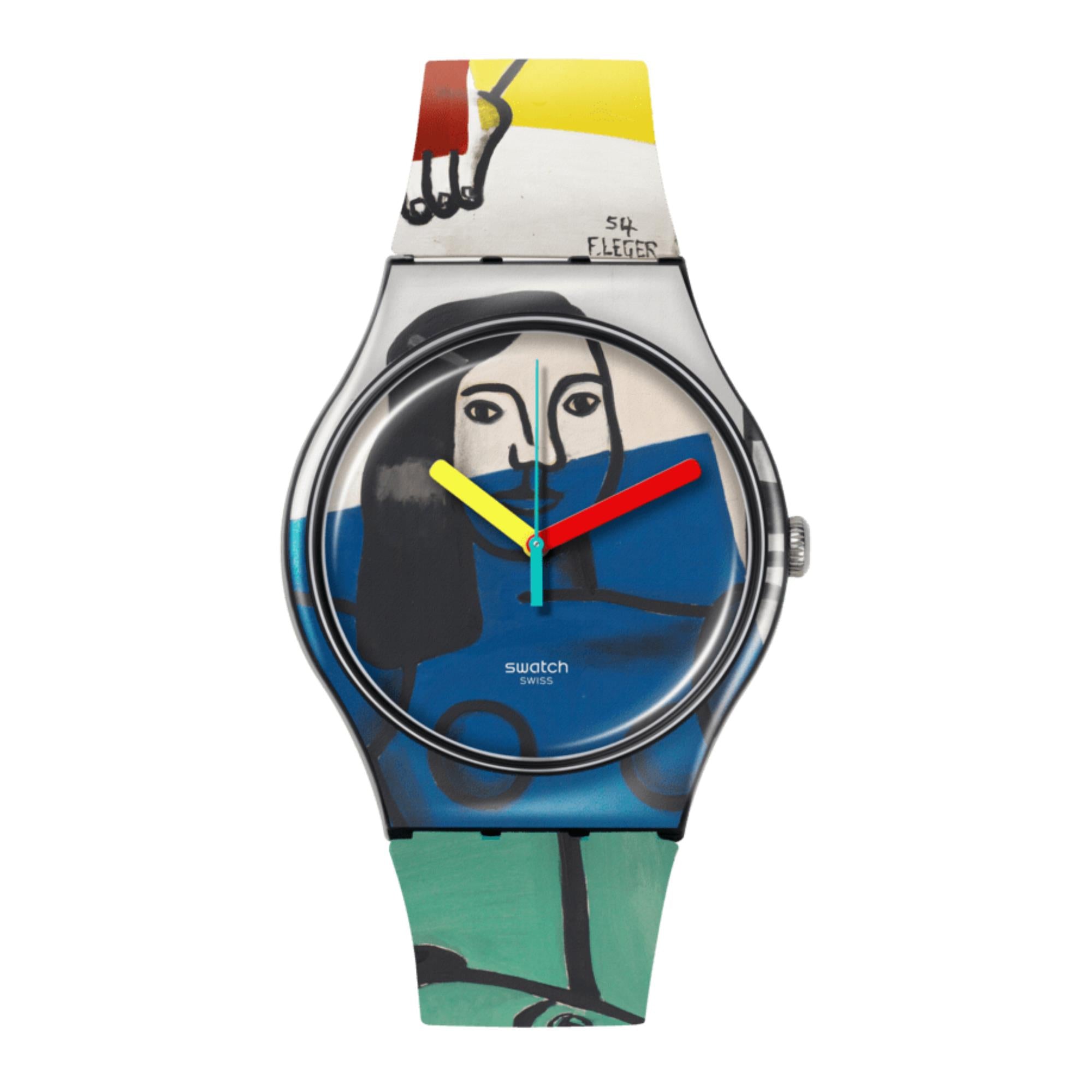 Swatch Leger's Two Women Holding Flowers Silicone Strap Unisex Watch SUOZ363C