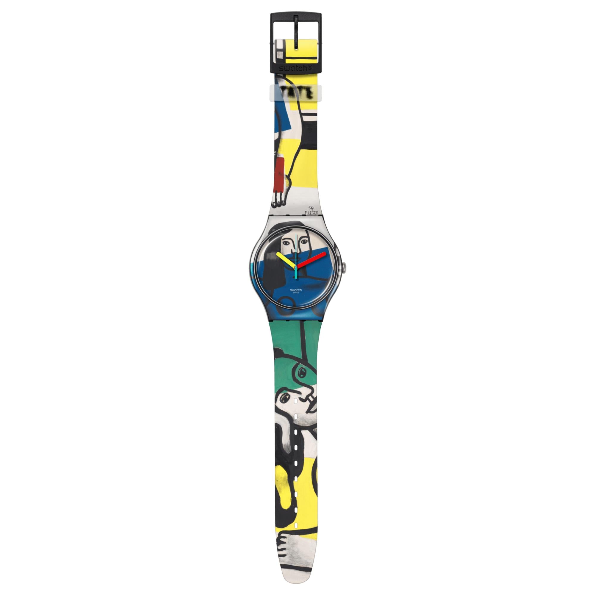 Swatch Leger's Two Women Holding Flowers Silicone Strap Unisex Watch SUOZ363C