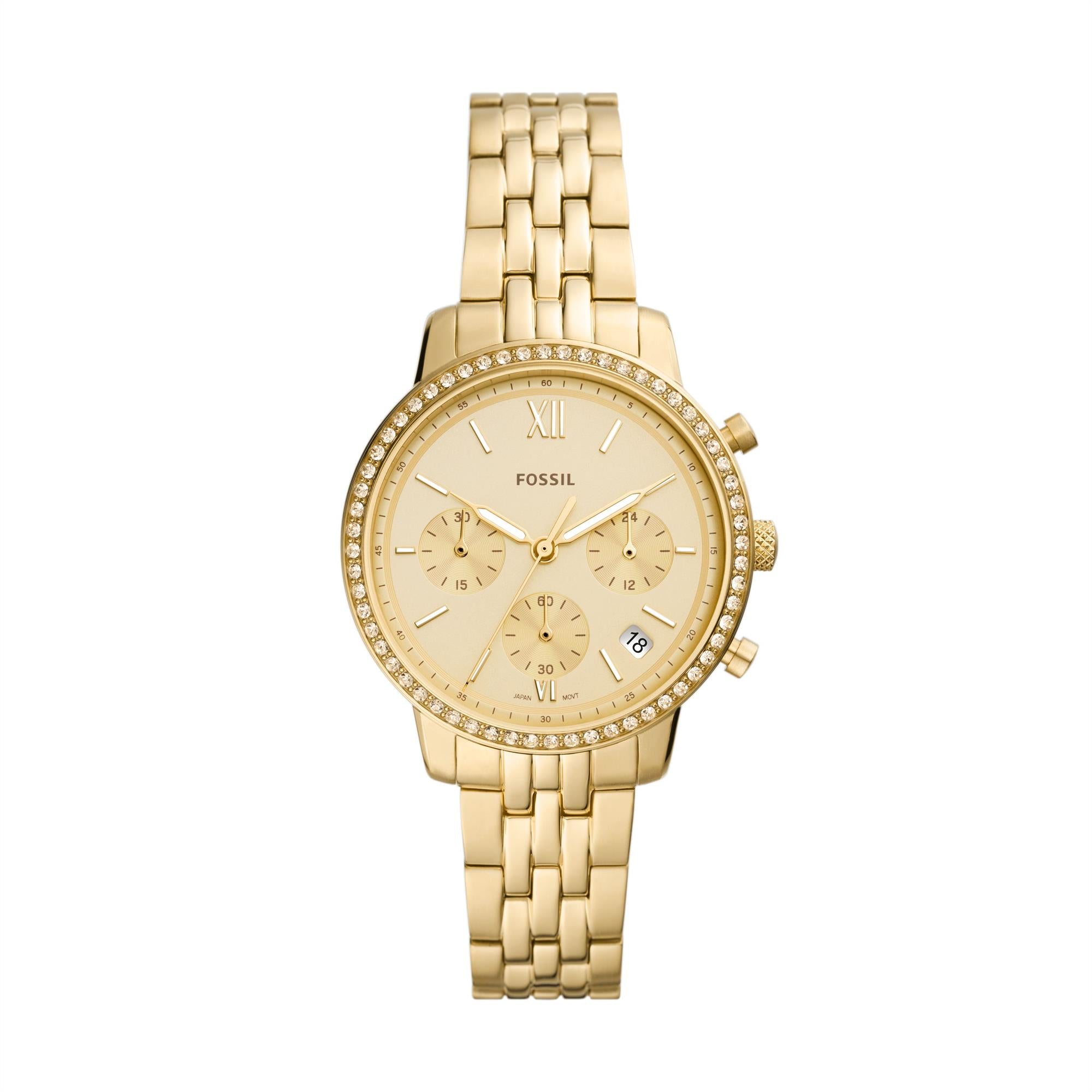 Fossil Neutra Chronograph Gold-Tone Stainless Steel Bracelet Gold Dial Women's Watch ES5219