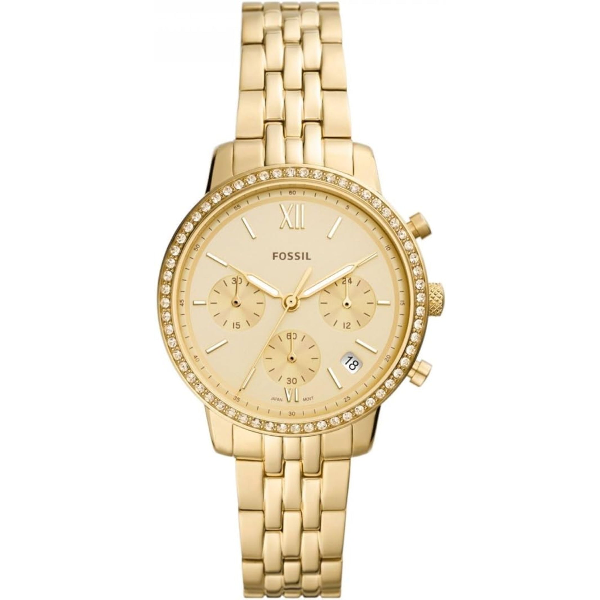 Fossil Neutra Chronograph Gold-Tone Stainless Steel Bracelet Gold Dial Women's Watch ES5219