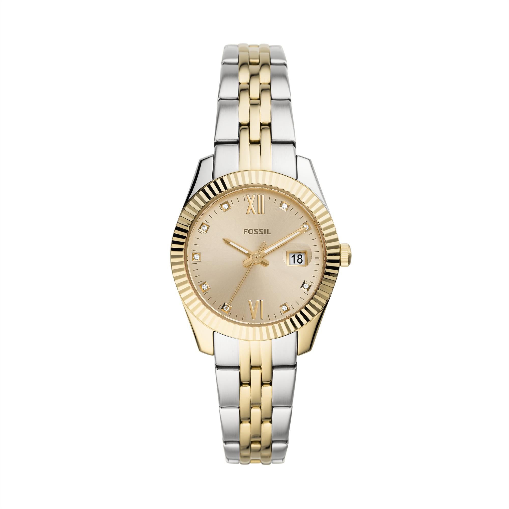 Fossil Scarlette Mini Two-Tone Stainless Steel Bracelet Gold Dial Women's Watch ES4949