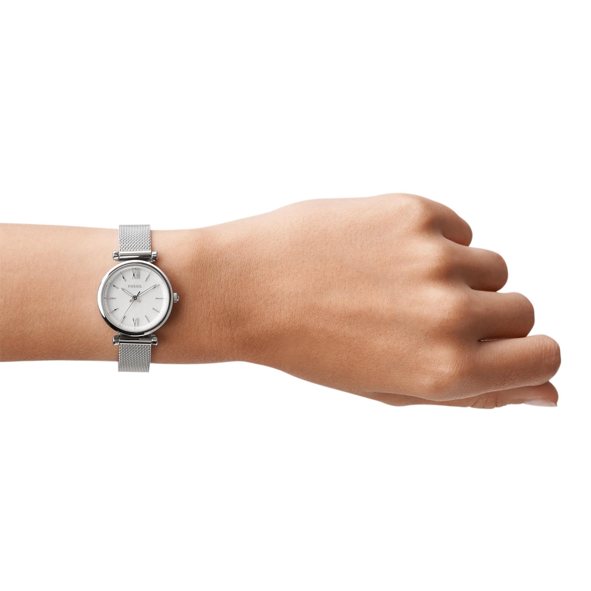 Fossil Carlie Mini Mother of Pearl Dial Mesh Strap Ladies Watch ES4432