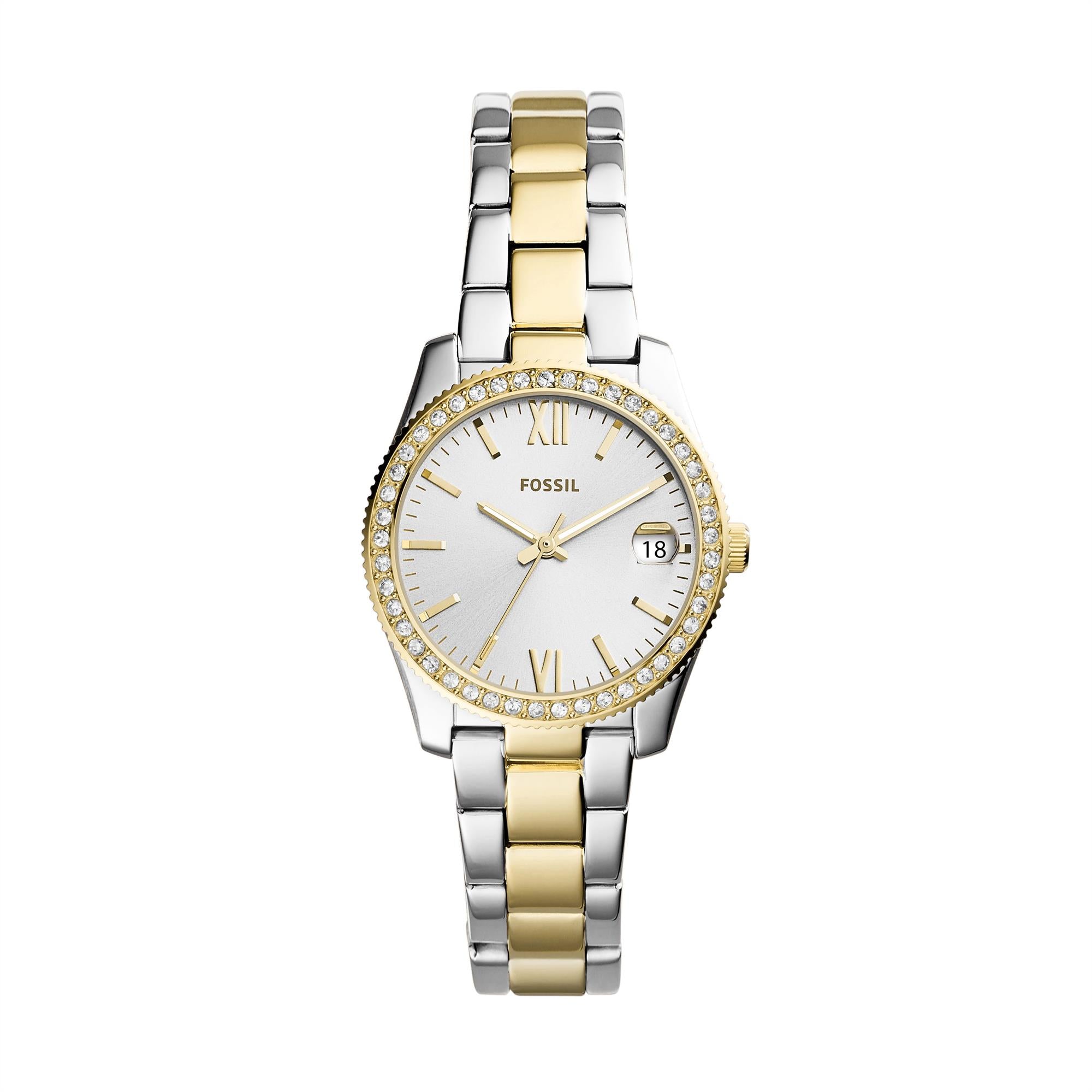 Fossil Scarlette Mini Two-Tone Stainless Steel Bracelet Gold Dial Women's Watch ES4319