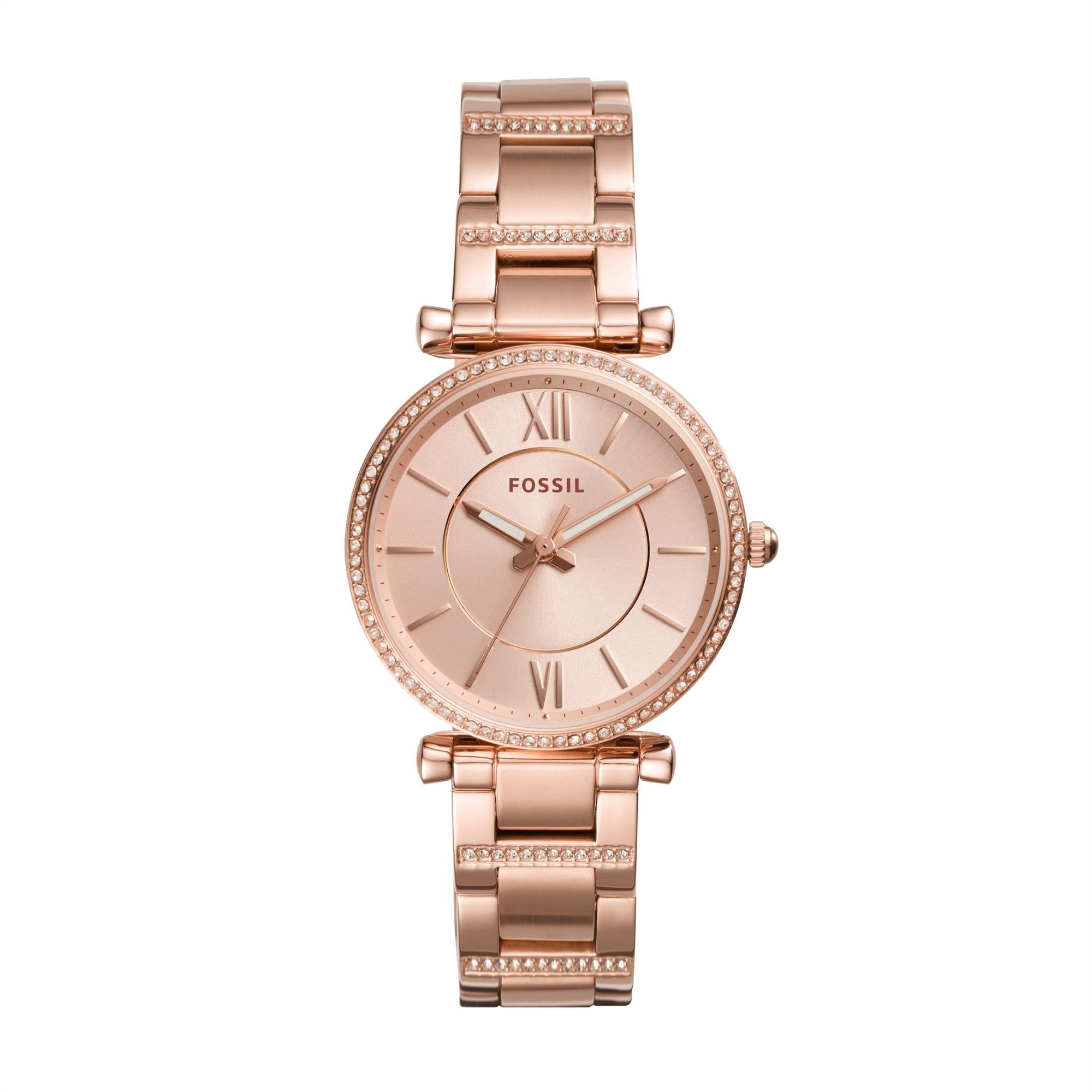 Fossil Carlie Rose Gold Dial Tone Stainless Steel Bracelet Women's Watch ES4301