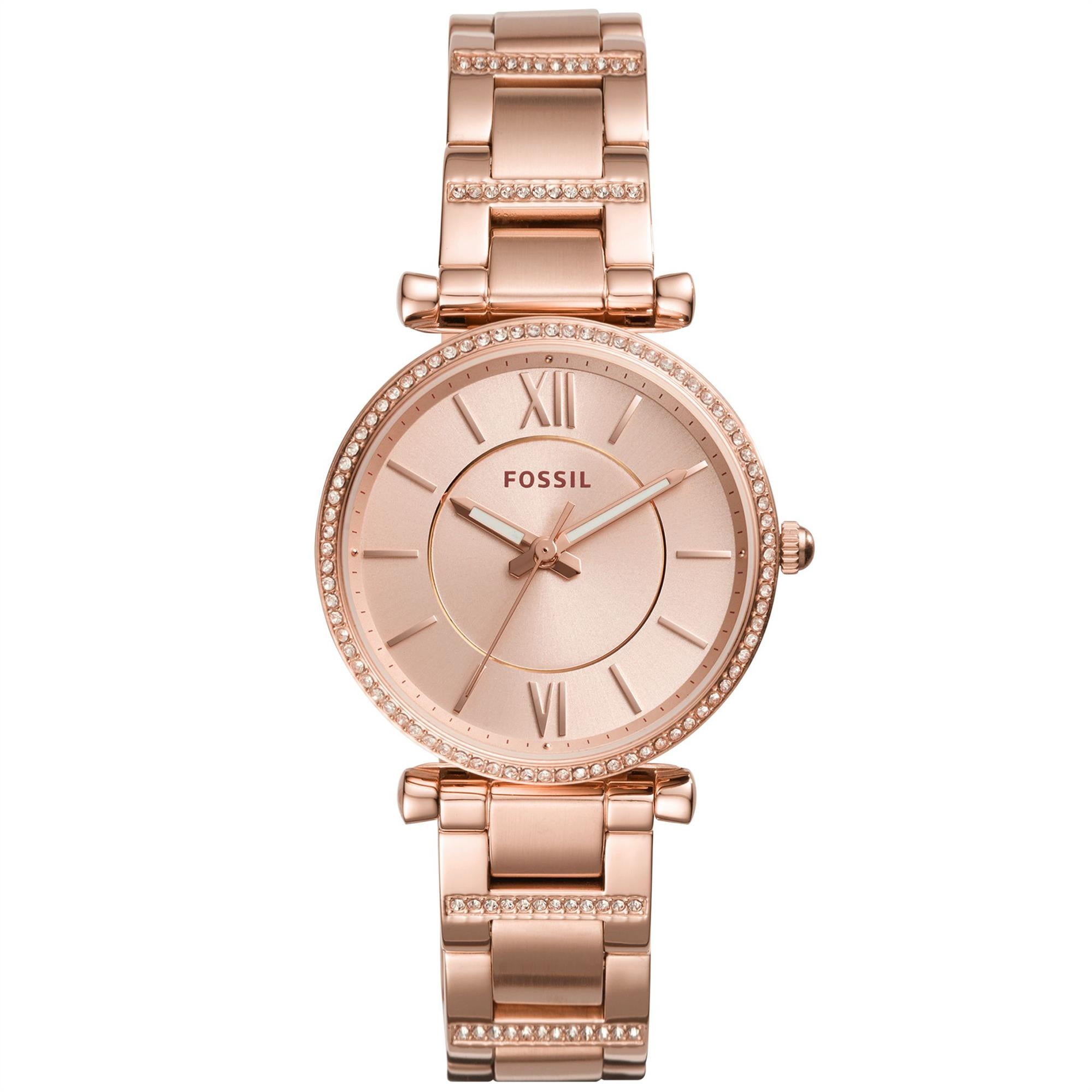 Fossil Carlie Rose Gold Dial Tone Stainless Steel Bracelet Women's Watch ES4301