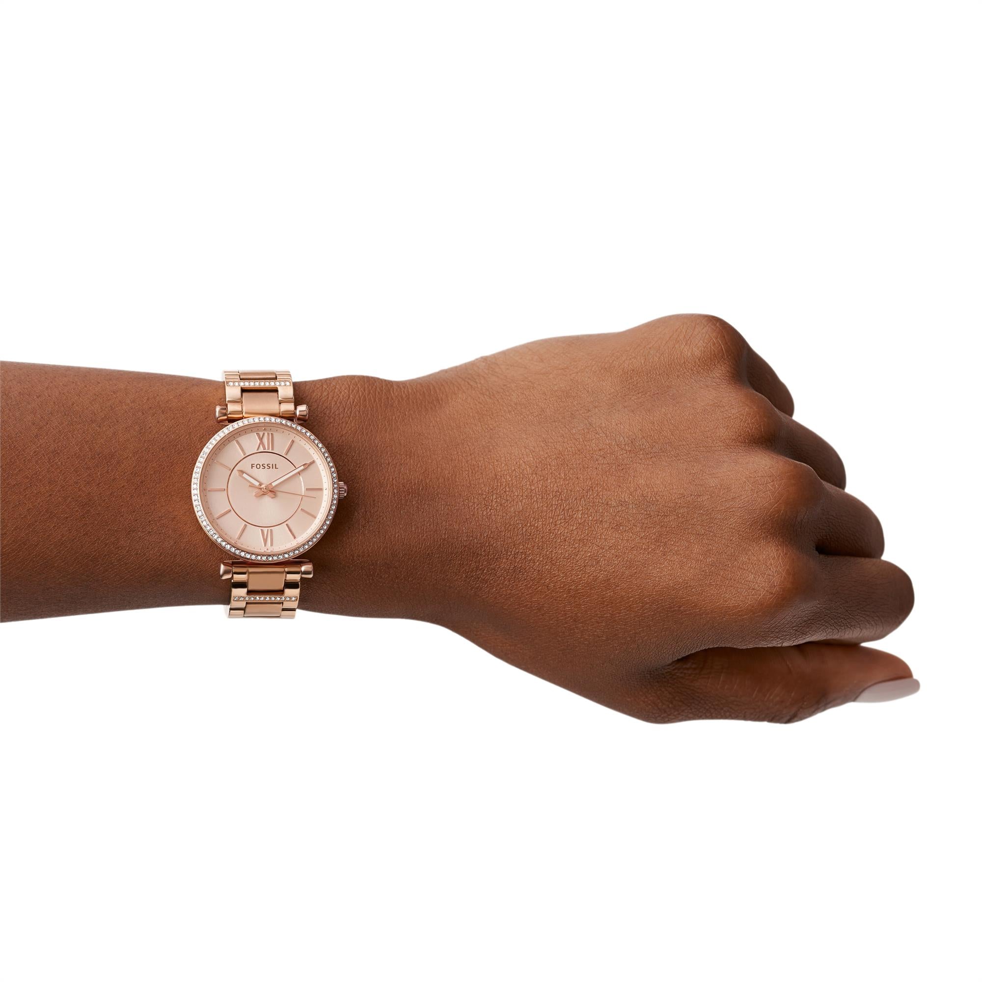 Fossil Carlie Rose Gold Dial Tone Stainless Steel Bracelet Women's Watch ES4301