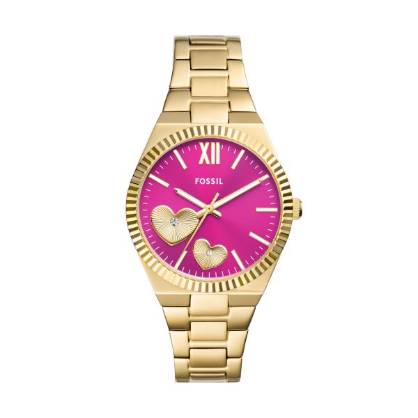 Fossil Scarlette Pink Dial with Gold-Tone Stainless Steel Ladies Watch ES5325