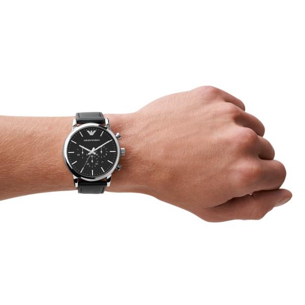 Emporio Armani Chronograph Quartz Black Dial Leather Strap Men's Watch AR1828