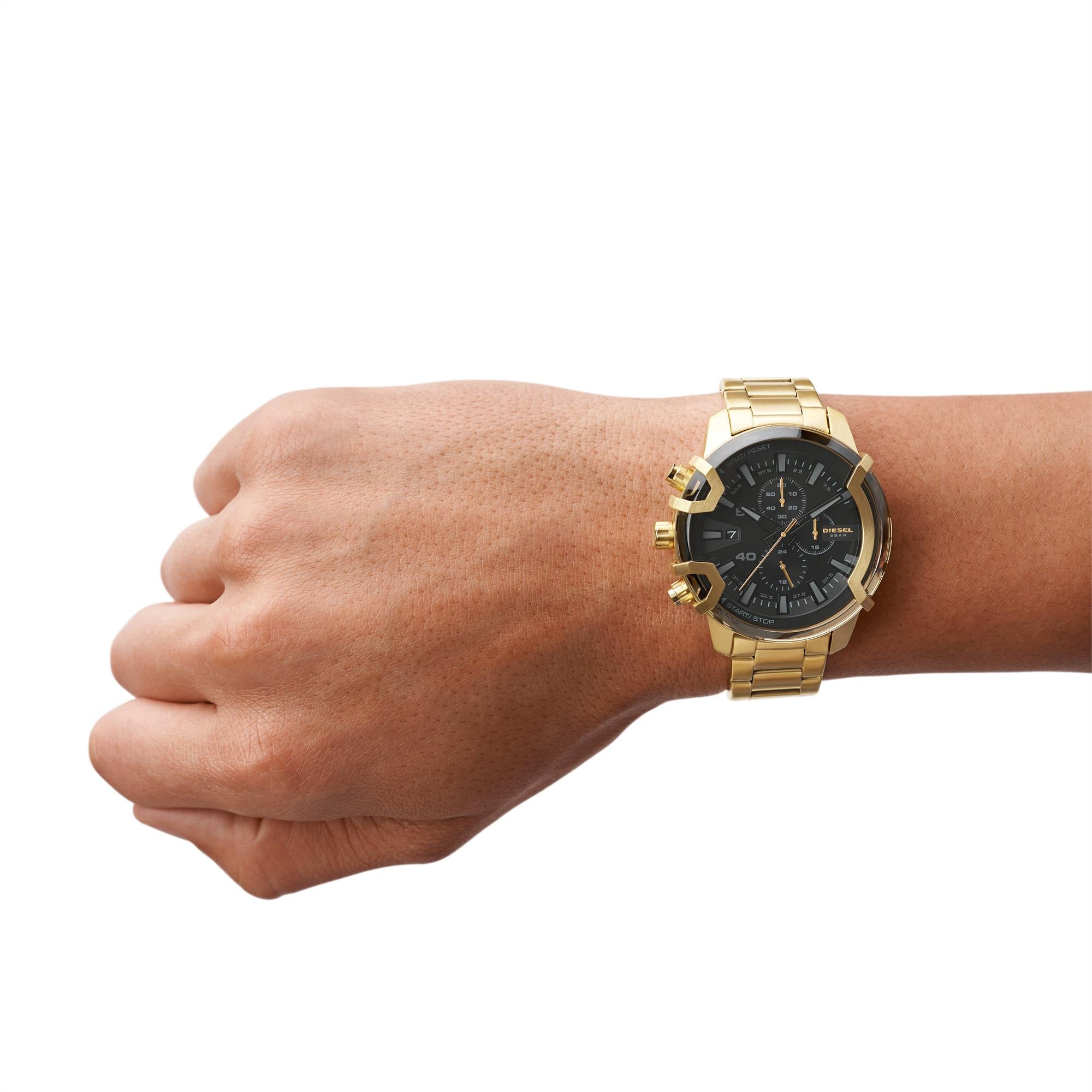 Diesel Griffed Gold-Tone Stainless Steel Bracelet Black Dial Men's Watch DZ4522