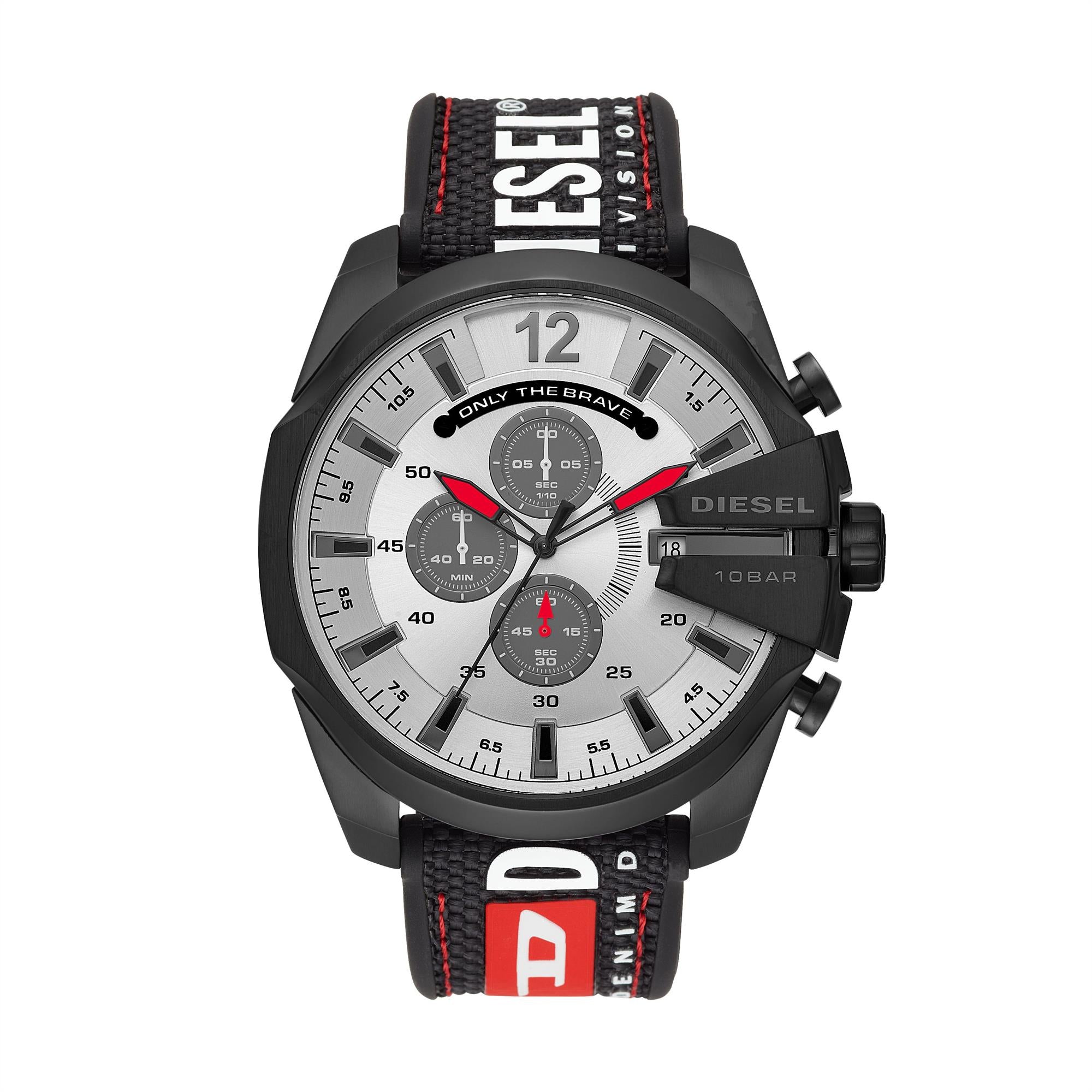 Diesel Mega Chief Chronograph Black Nylon Strap Silver Dial Men's Watch DZ4512