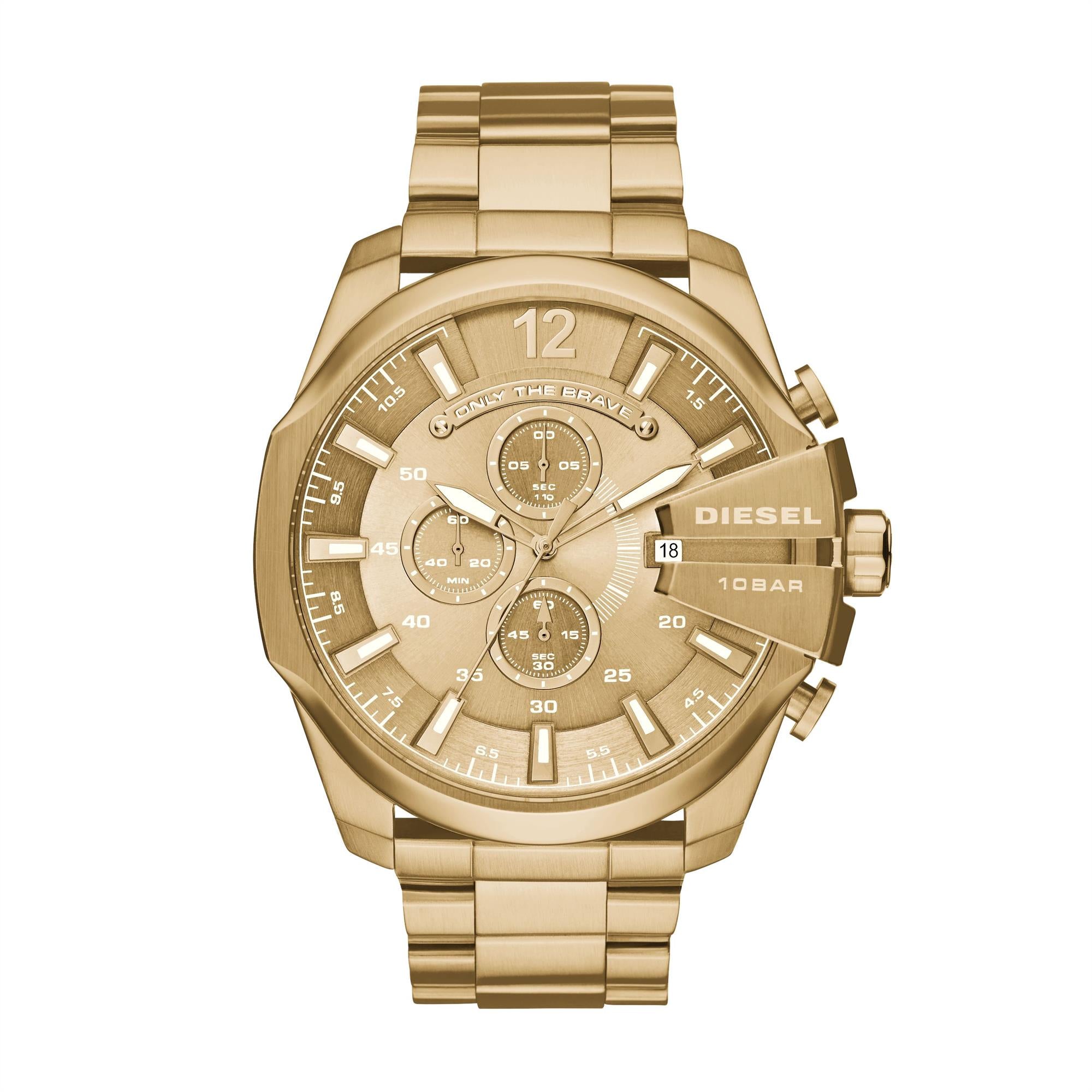 Diesel Mega Chief Chronograph Gold-Tone Stainless Steel Gold Dial Men's Watch DZ4360