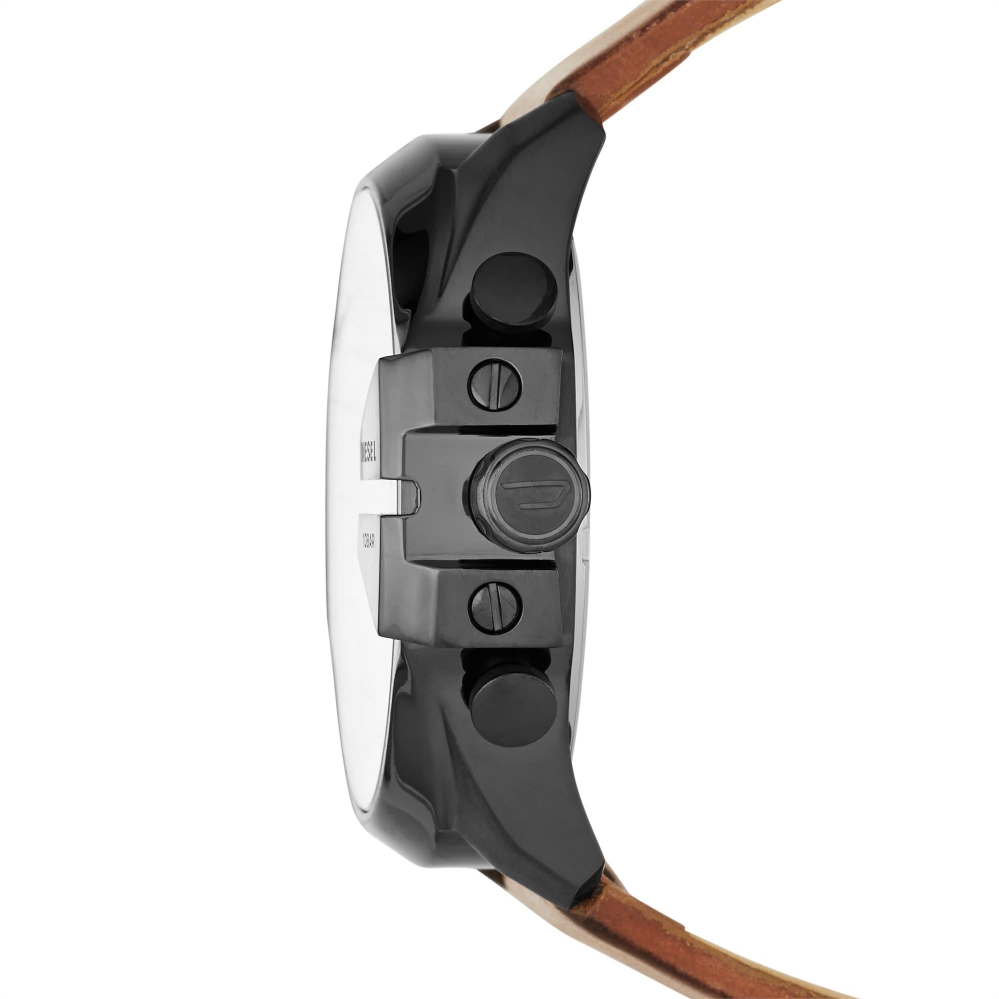 Diesel Mega Chief Chronograph Brown Leather Strap Black Dial Men's Watch DZ4343
