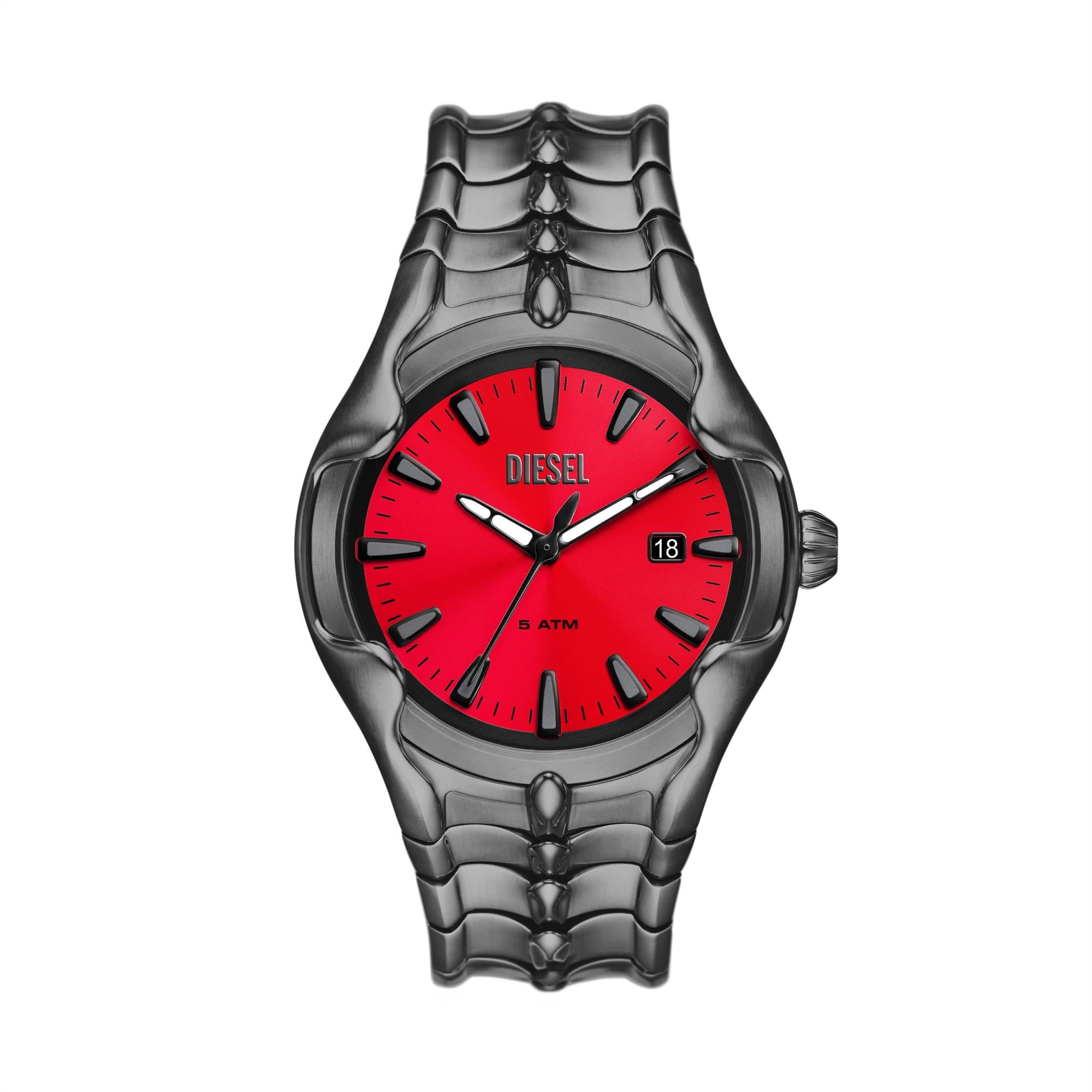 Diesel Vert Date Gunmetal Stainless Steel Red Dial Men's Watch DZ2199