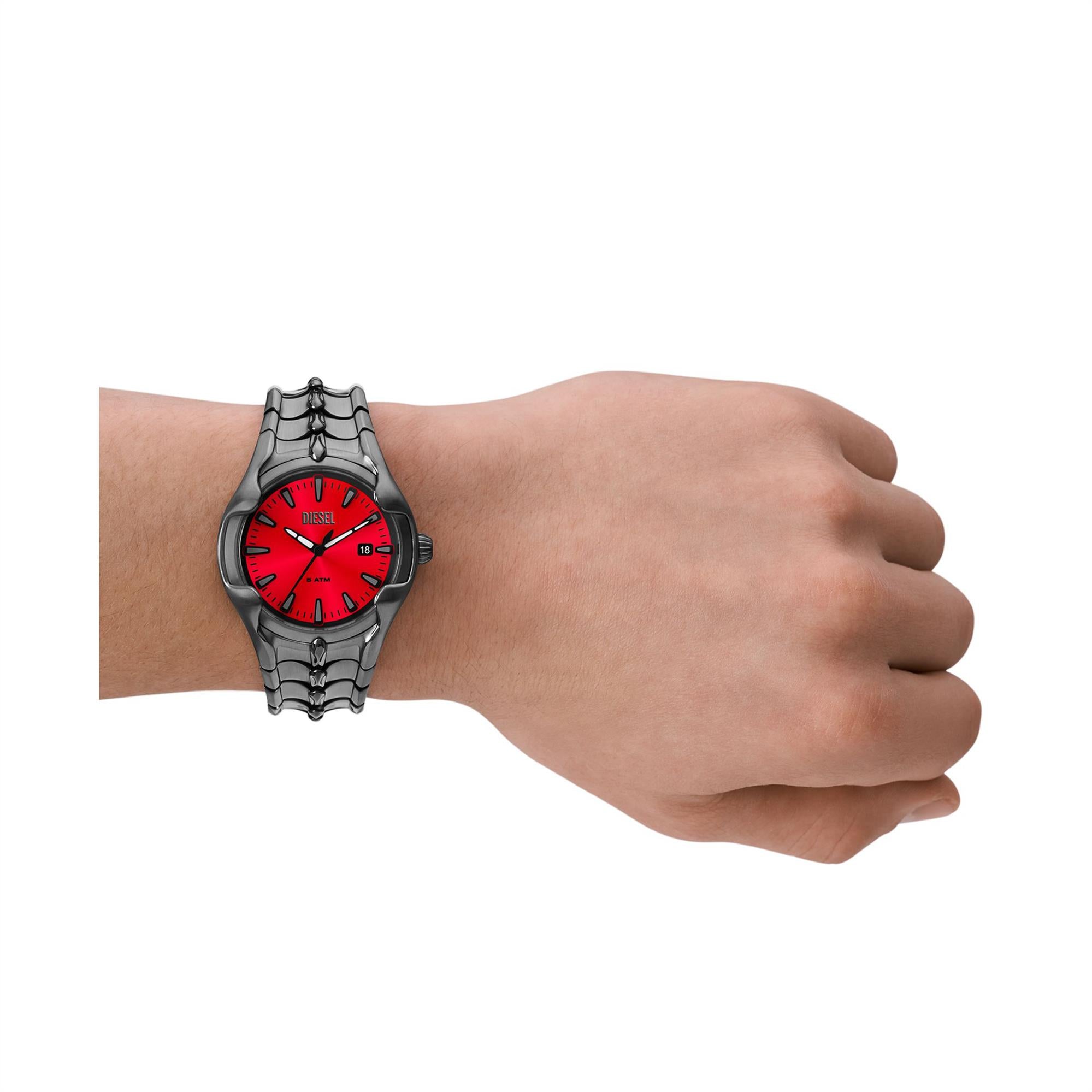 Diesel Vert Date Gunmetal Stainless Steel Red Dial Men's Watch DZ2199