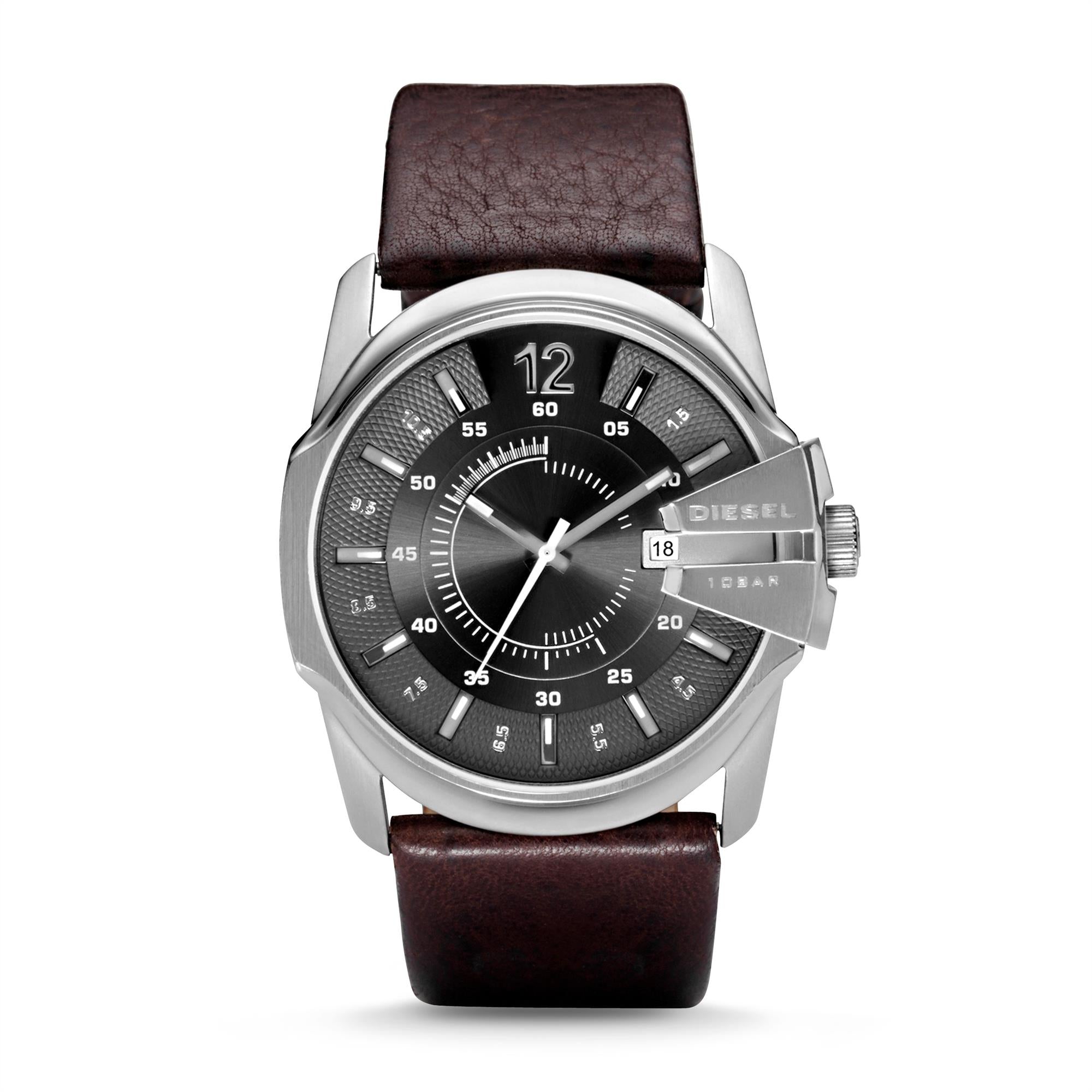 Diesel Master Chief Brown Leather Strap Black Dial Men's Watch DZ1206