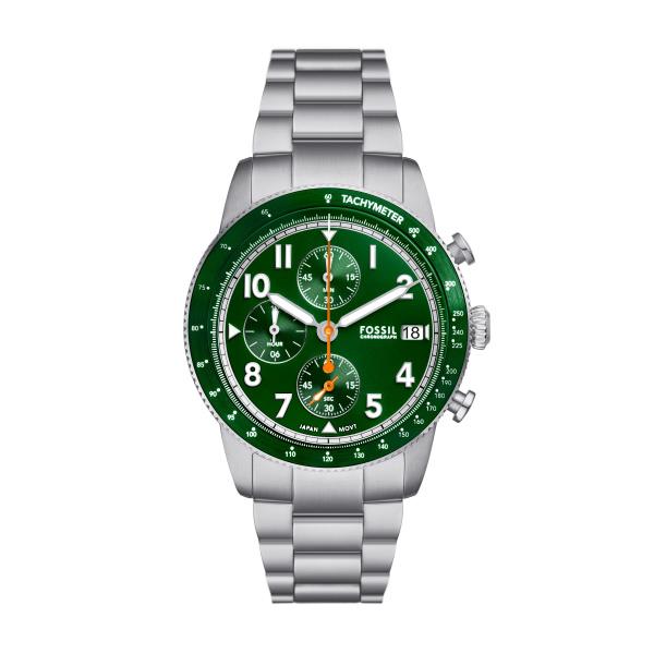 Fossil Sport Tourer Chronograph Stainless Steel Bracelet Green Dial Men's Watch FS6048