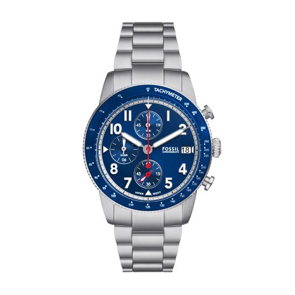 Fossil Sport Tourer Chronograph Stainless Steel Bracelet Blue Dial Men's Watch FS6047