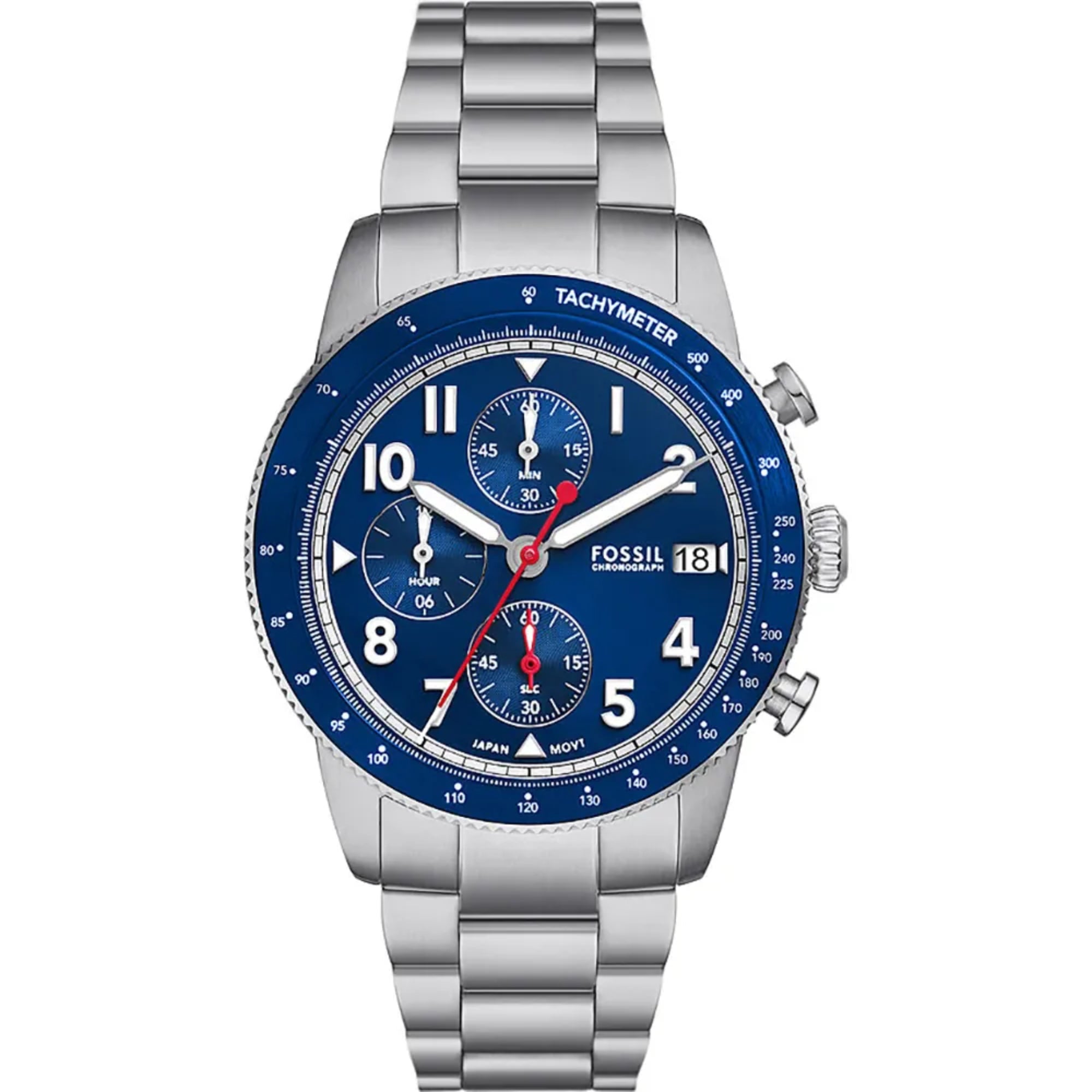 Fossil Sport Tourer Chronograph Stainless Steel Bracelet Blue Dial Men's Watch FS6047
