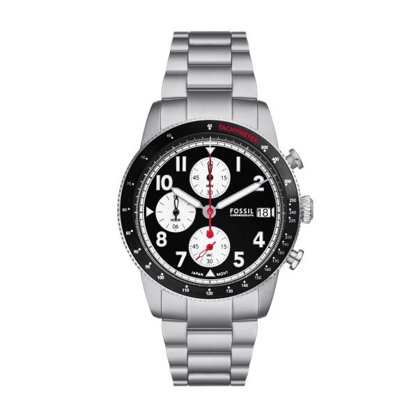 Fossil Sport Tourer Chronograph Stainless Steel Bracelet Black Dial Men's Watch FS6045