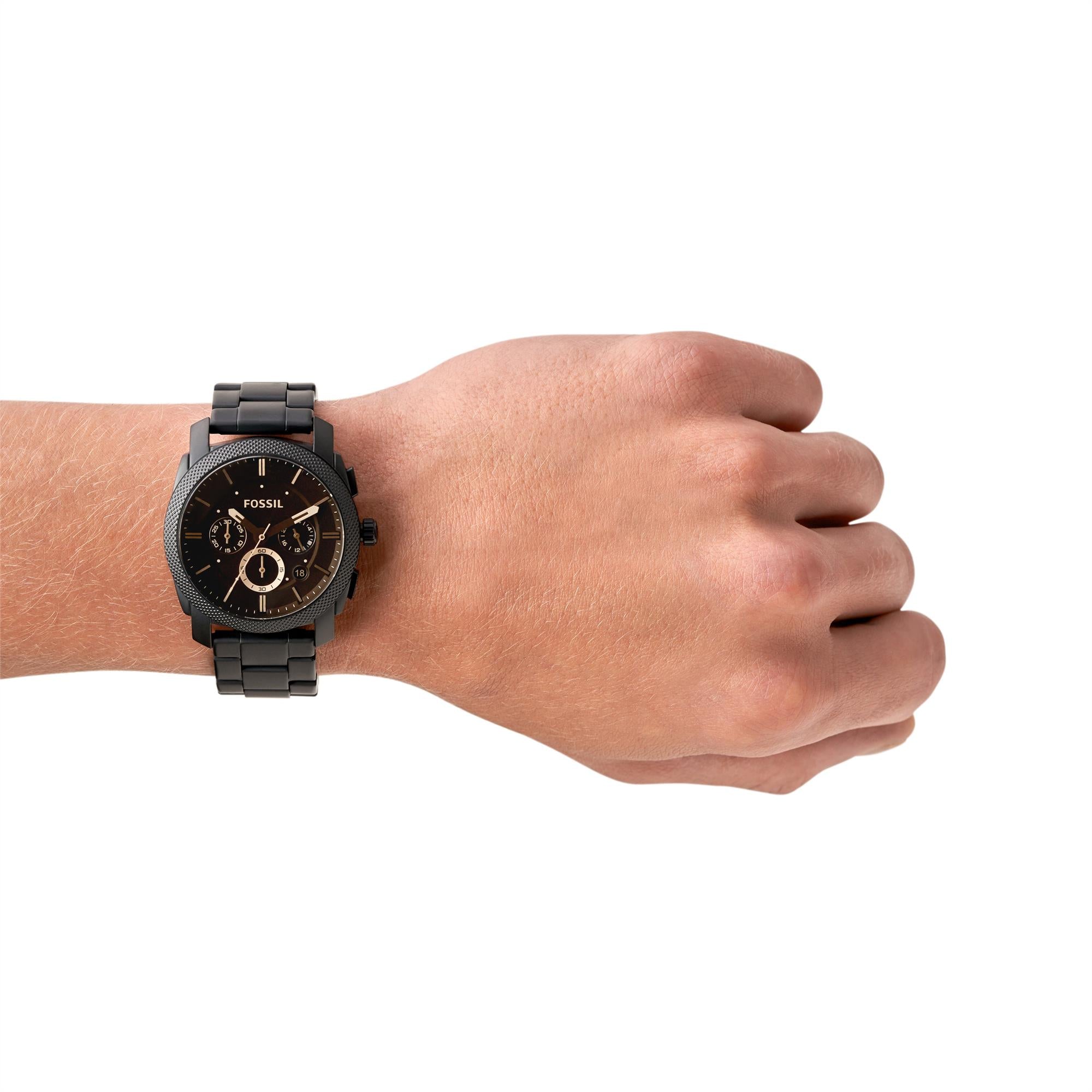 Fossil Machine Chronograph Black Stainless Steel Bracelet Black Dial Men's Watch FS4682
