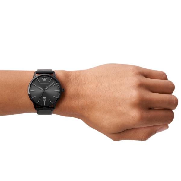 Emporio Armani Quartz Black Dial Black Leather Strap Men’s Watch AR11278