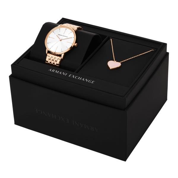 Armani Exchange Quartz White Silver Dial Steel Strap Women's Watch and Necklace Set AX7145SET