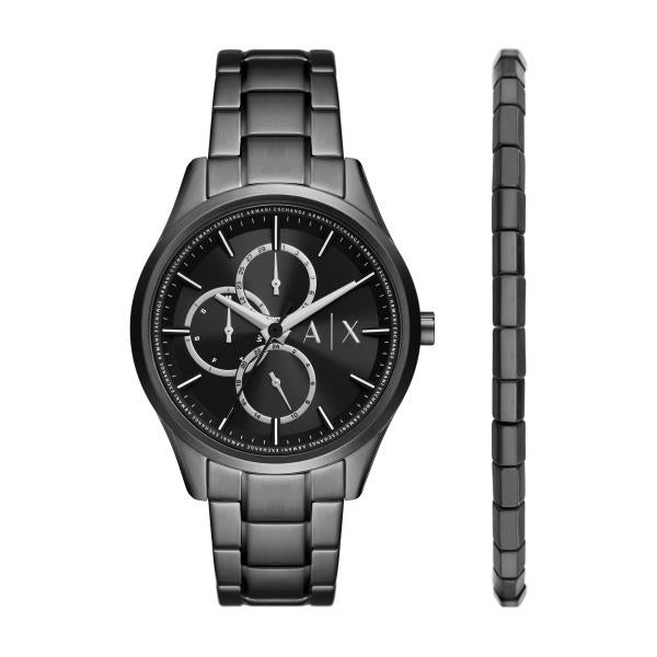 Armani Exchange Quartz Black Dial Steel Strap Men's Watch and Bracelet Set AX7154SET