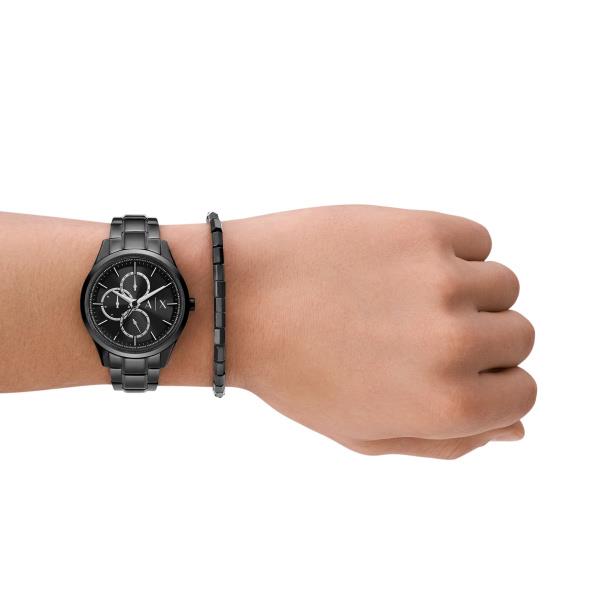 Armani Exchange Quartz Black Dial Steel Strap Men's Watch and Bracelet Set AX7154SET
