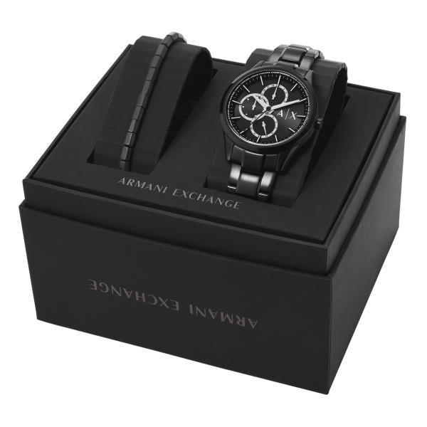 Armani Exchange Quartz Black Dial Steel Strap Men's Watch and Bracelet Set AX7154SET