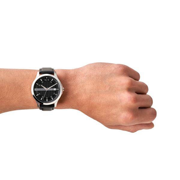 Armani Exchange Quartz Black Dial Black Leather Strap Men’s Watch AX2101